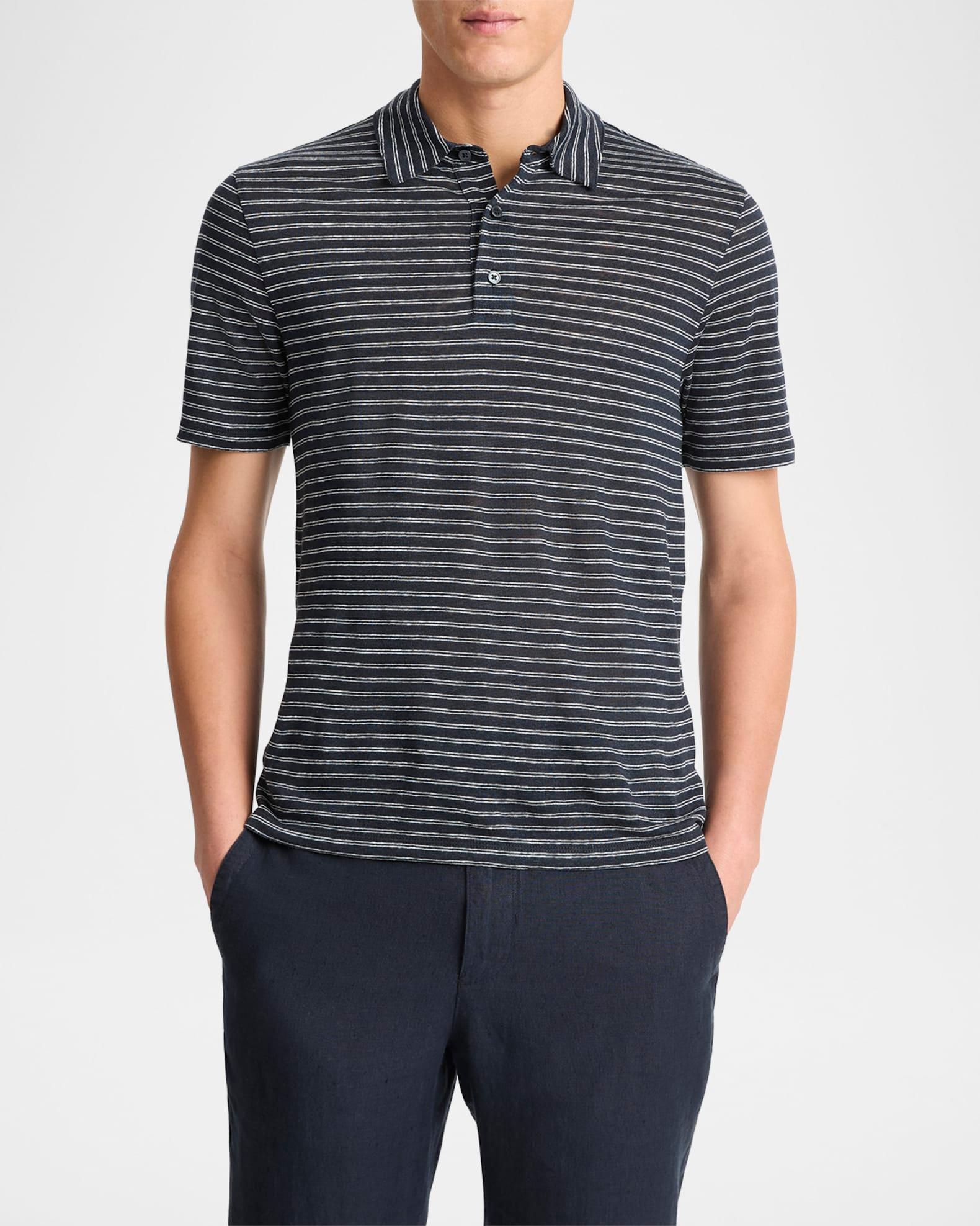 Striped Linen Jersey Polo Shirt Product Image