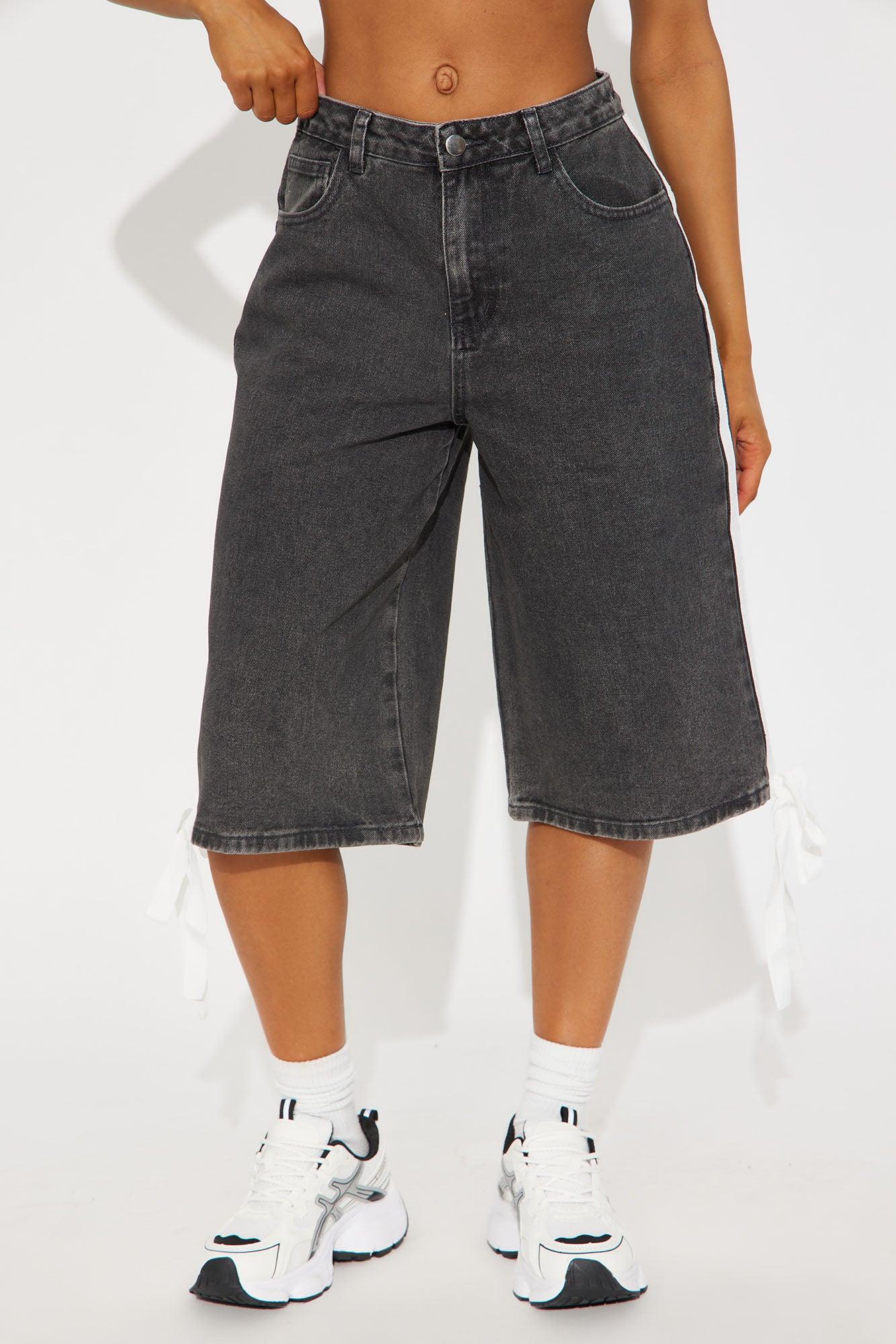 Kimi Non Stretch Stripe Denim Jorts - Black Wash Product Image