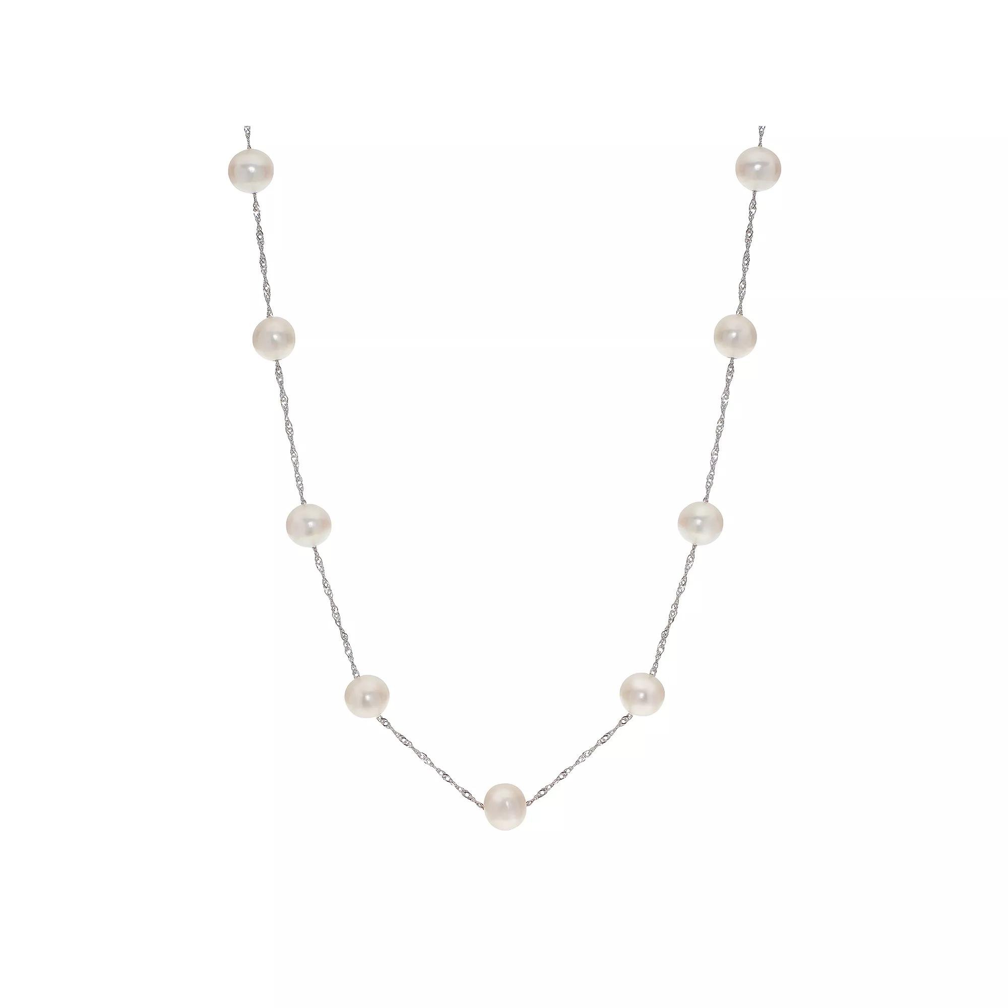 PearLustre by Imperial Sterling Silver Freshwater Cultured Pearl Station Necklace, Womens Product Image