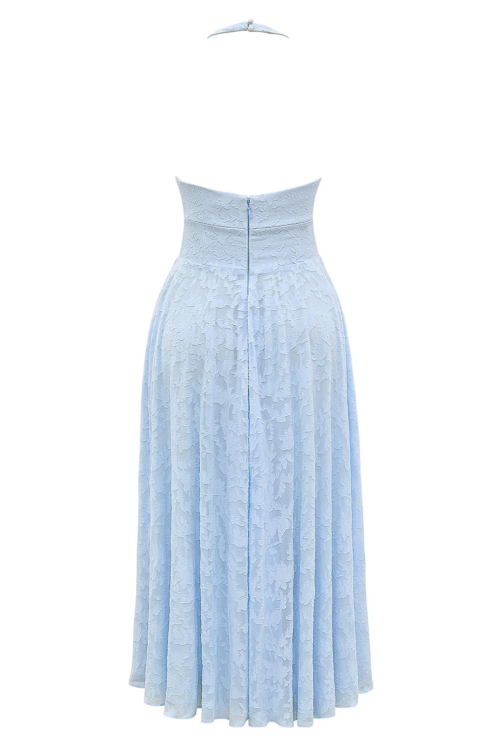 Arietta  bluebell floral jacquard halter midi dress Product Image