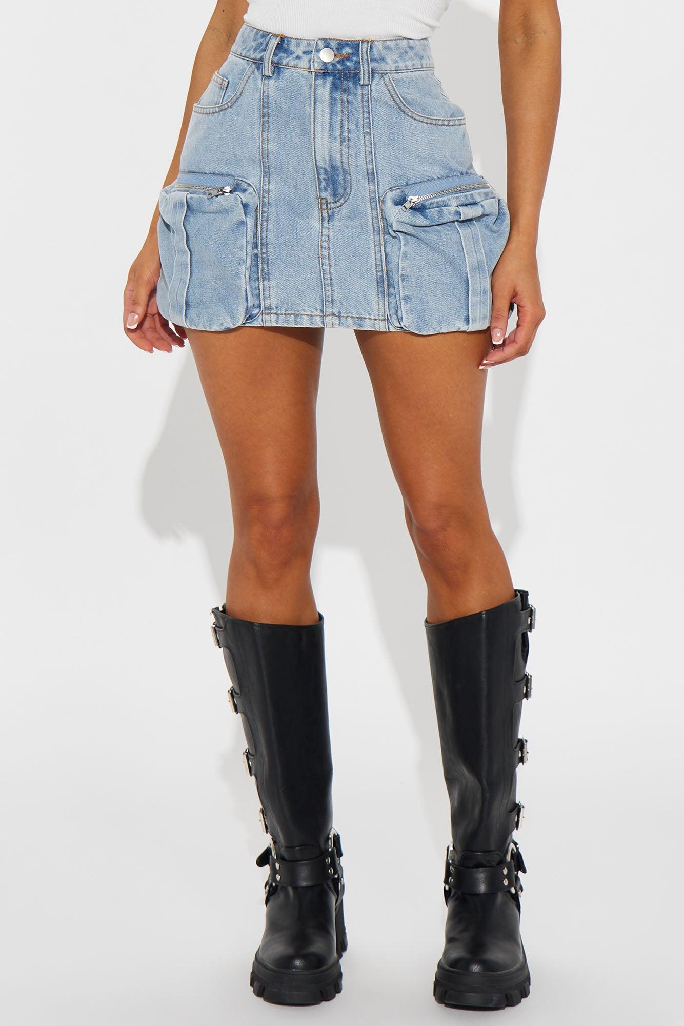 Take On Me Denim Cargo Mini Skirt - Light Wash Product Image