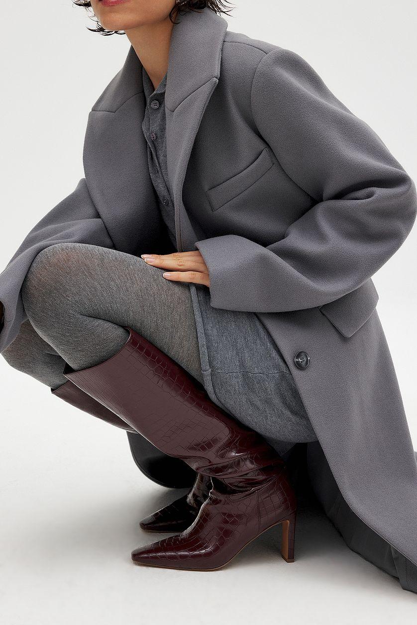 Squared Toe Croc Pattern Boots Product Image