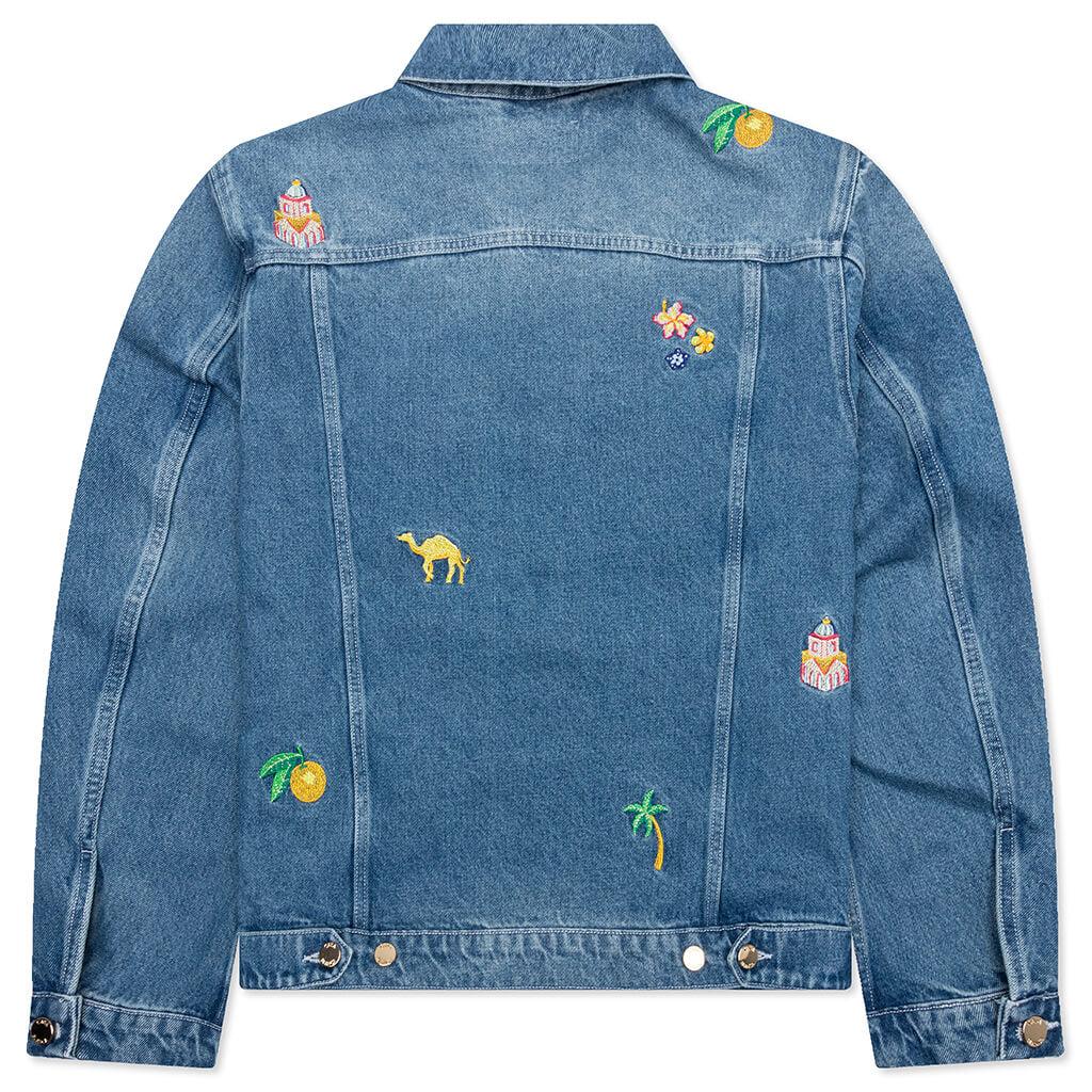 Stone Wash Denim Embroidered Motif Jacket - Stone Wash Male Product Image