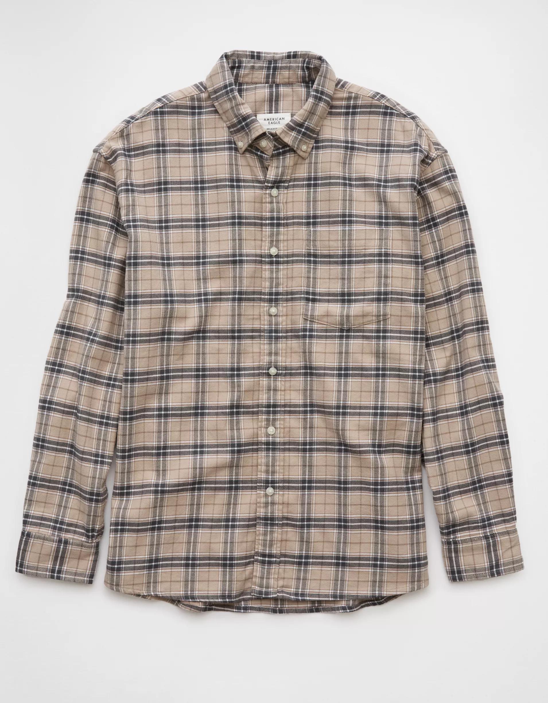 AE Everyday Plaid Flannel Button-Up Shirt Product Image