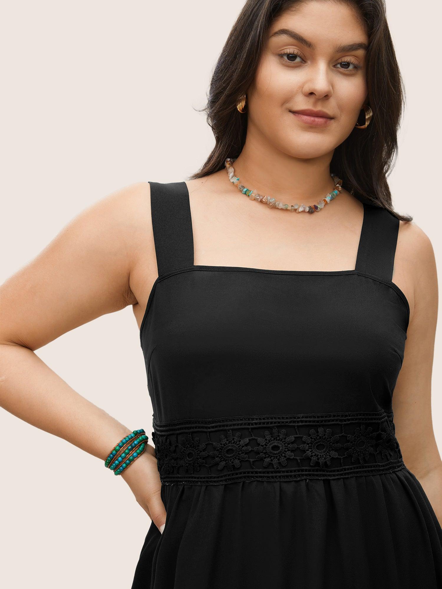 Plain Elastic Waist Cut Out Lace Patchwork Dress Female Product Image