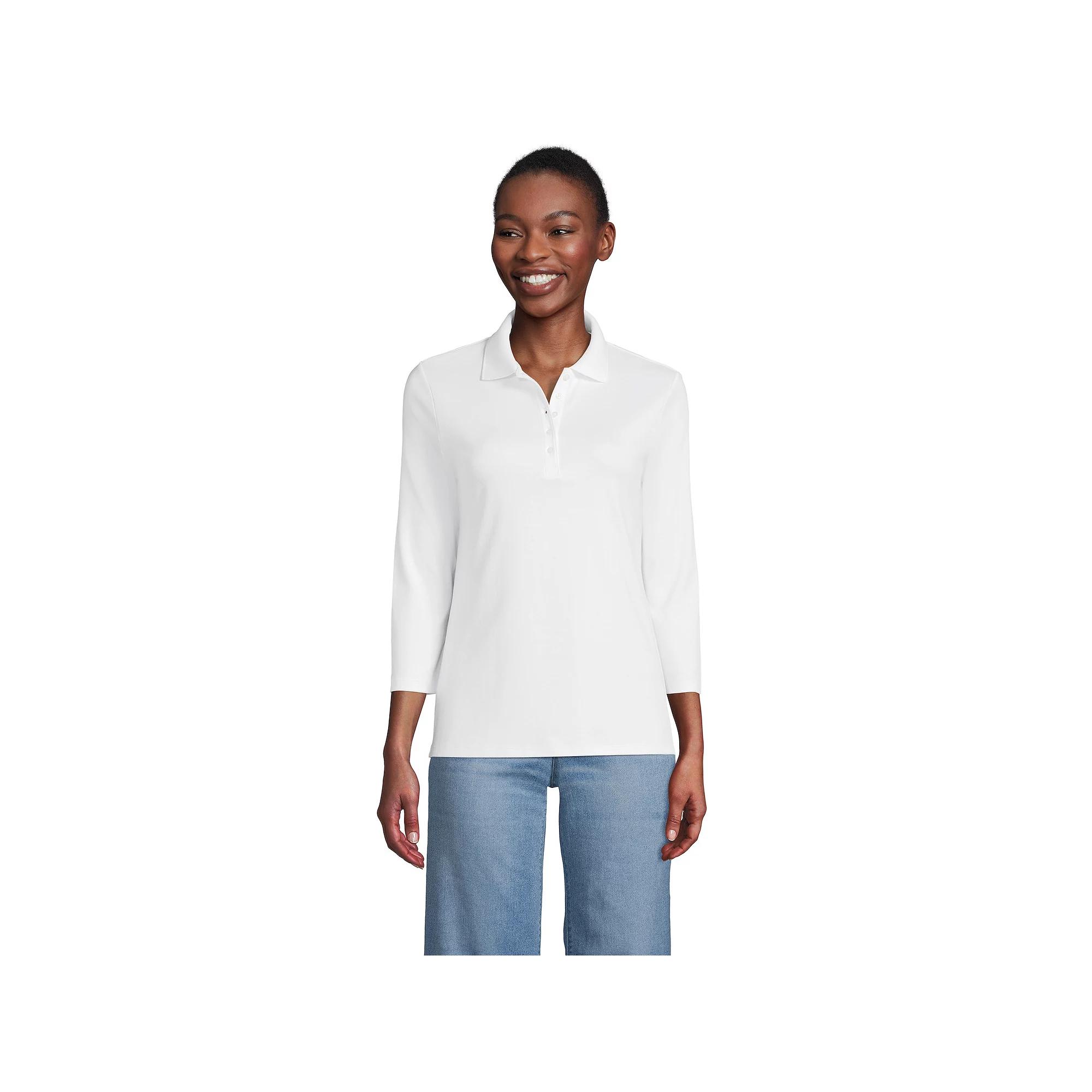 Petite Lands' End Supima Cotton 3/4 Sleeve Polo Shirt, Women's,  Product Image