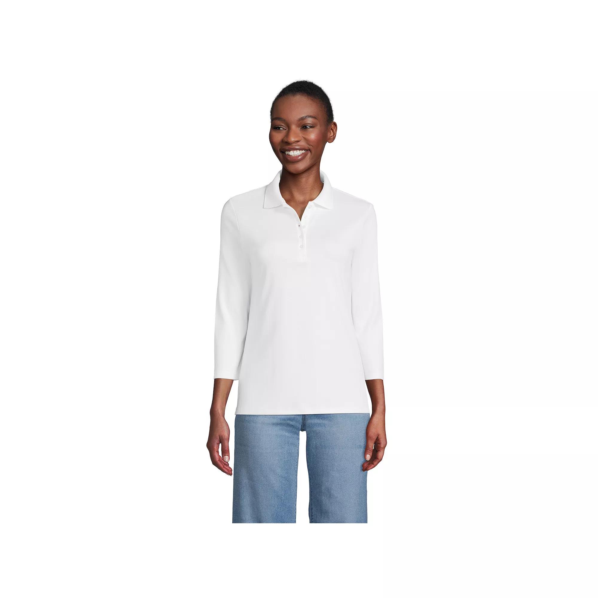 Petite Lands' End Supima Cotton 3/4 Sleeve Polo Shirt, Women's,  Product Image