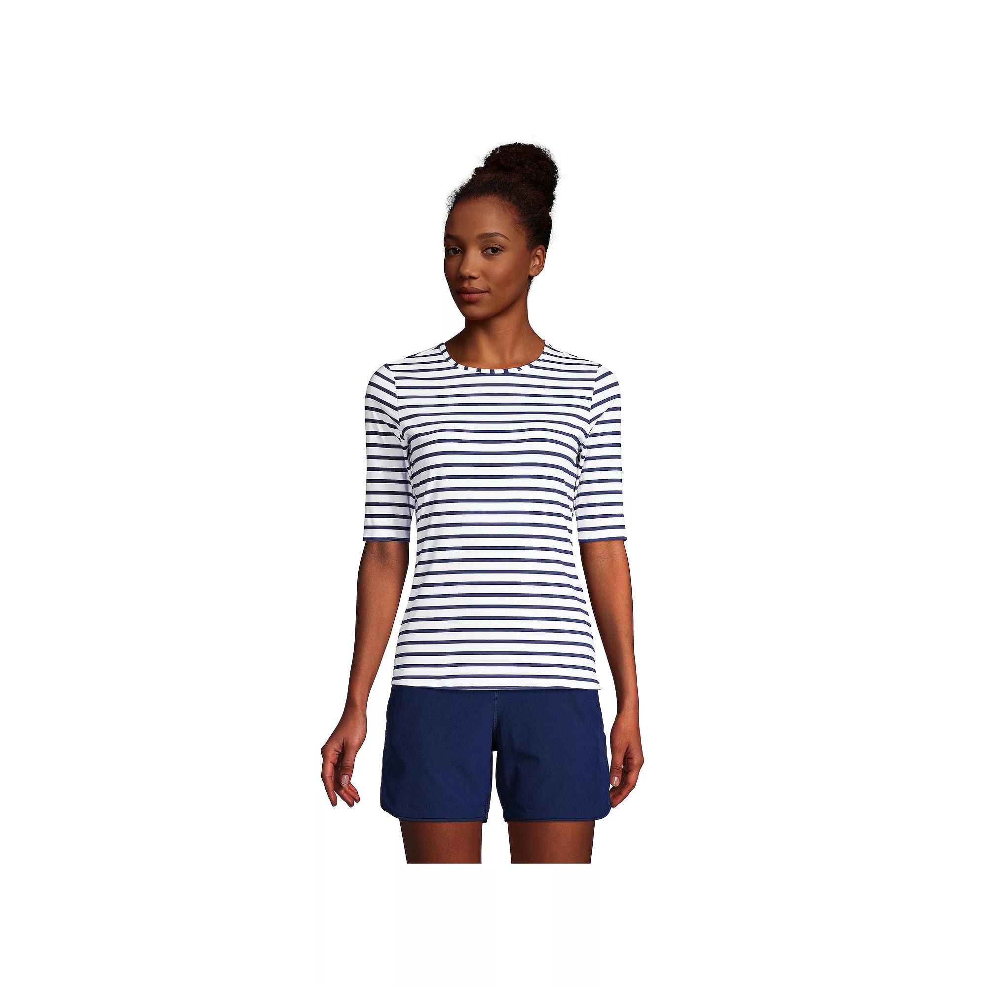 Women's Lands' End UPF 50 Elbow-Sleeve Rash Guard Swim Tee,  Product Image
