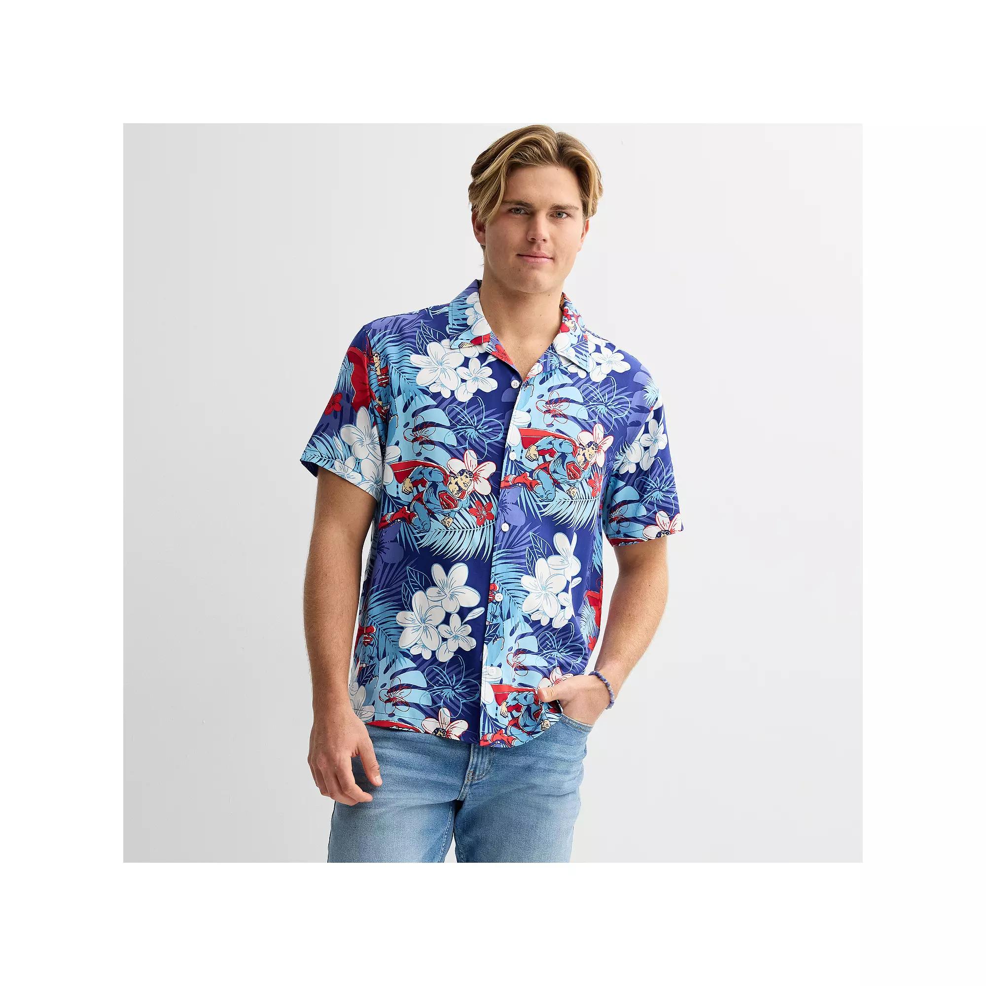 Men's DC Comics Superman & Floral Allover Print Woven Short Sleeve Button-Down Shirt,  Product Image