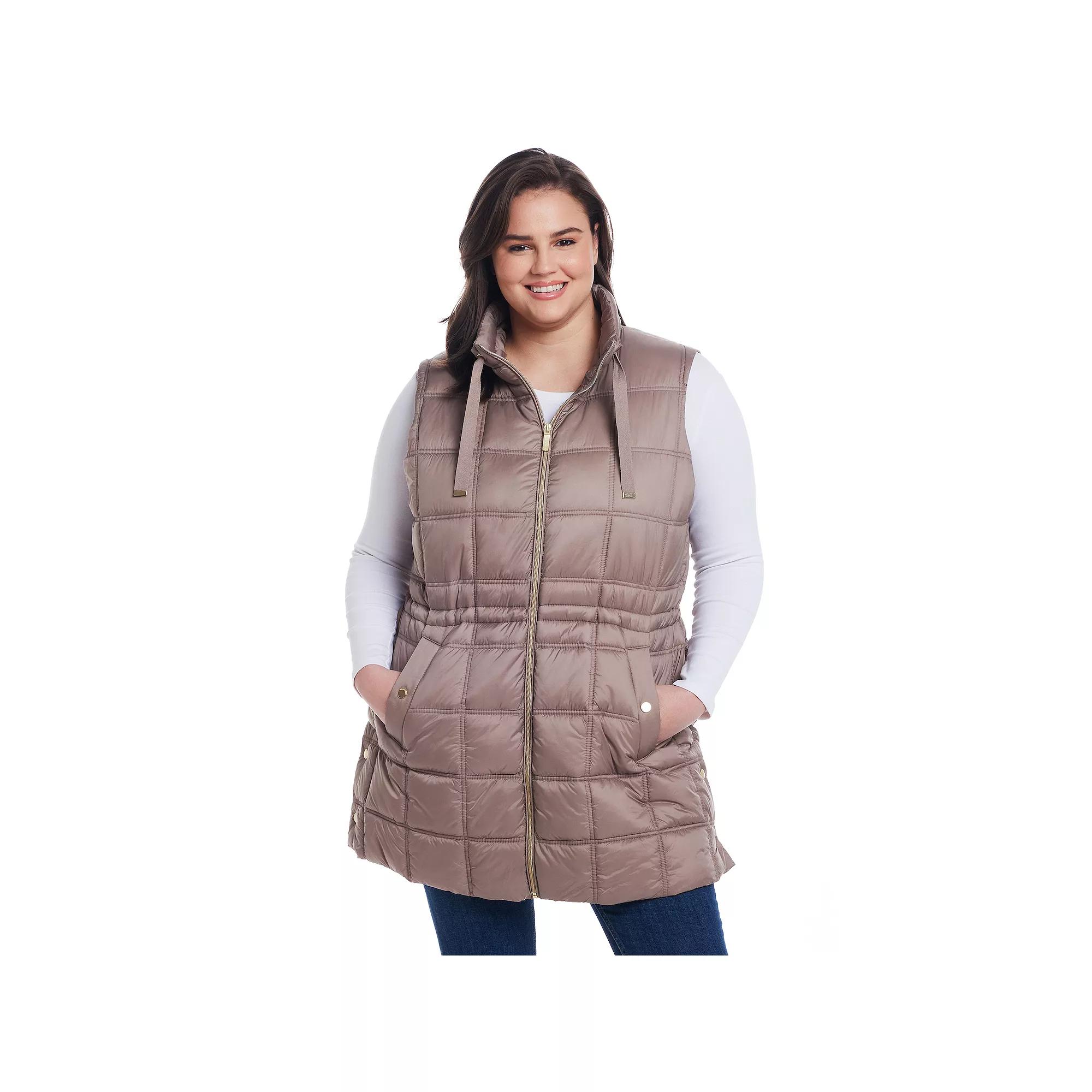Plus Size Weathercast Box Quilted Longline Puffer, Women's, Size: 1XL, Merlot Product Image