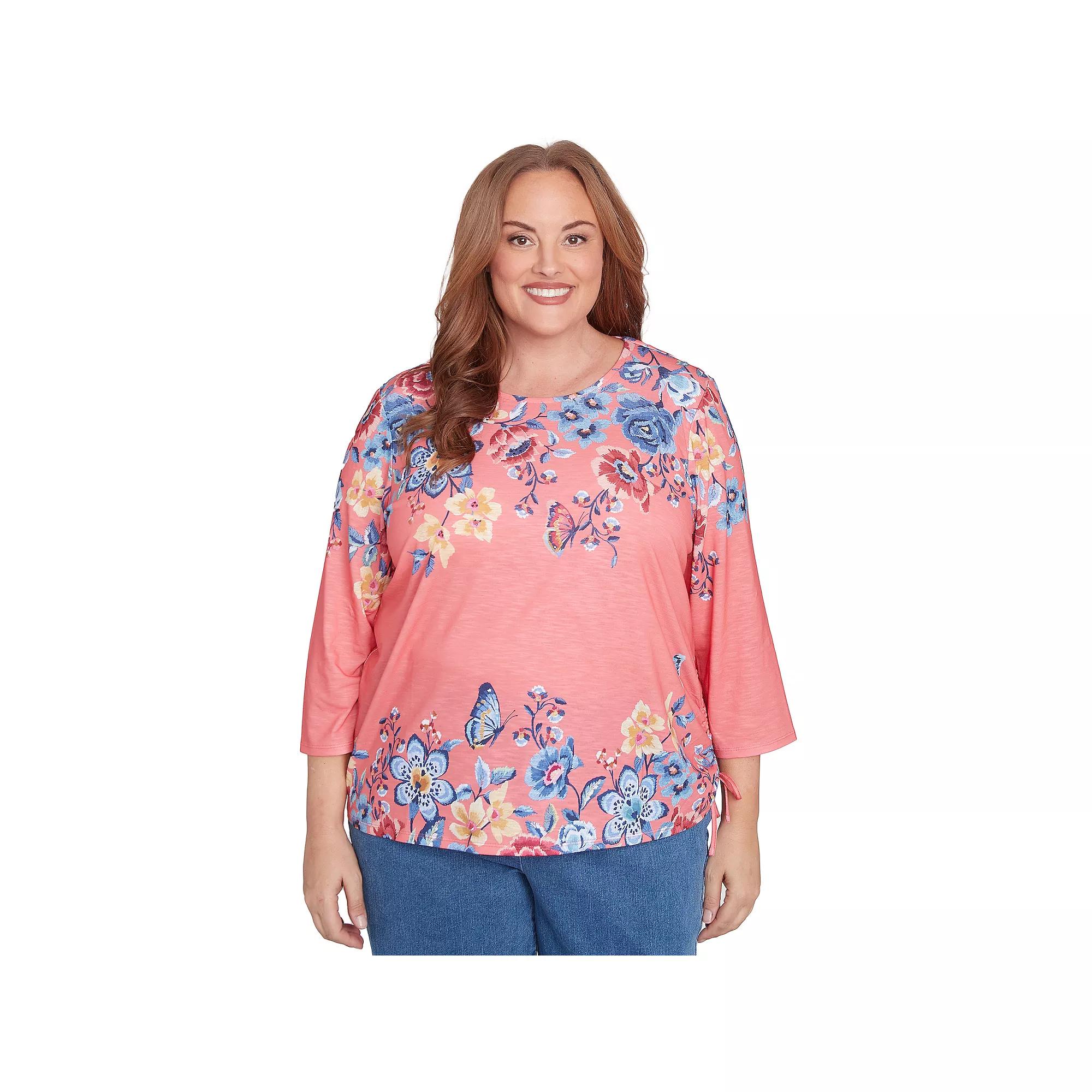 Plus Size Alfred Dunner Showstopping Crewneck Floral Knit Top, Women's, Size: 3XL, Pink Product Image