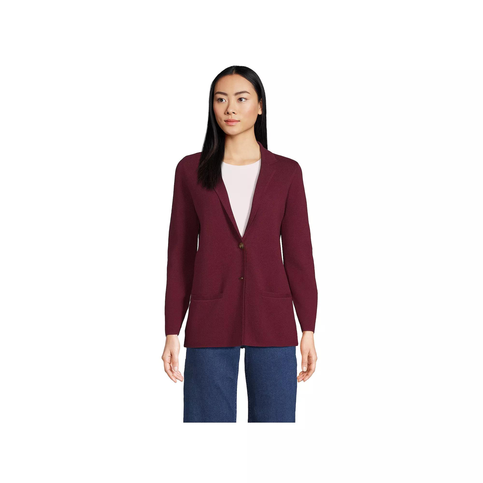 Women's Lands' End Fine Gauge Cotton Button Front Sweater Blazer, Size: XL, Deep  Blue Product Image