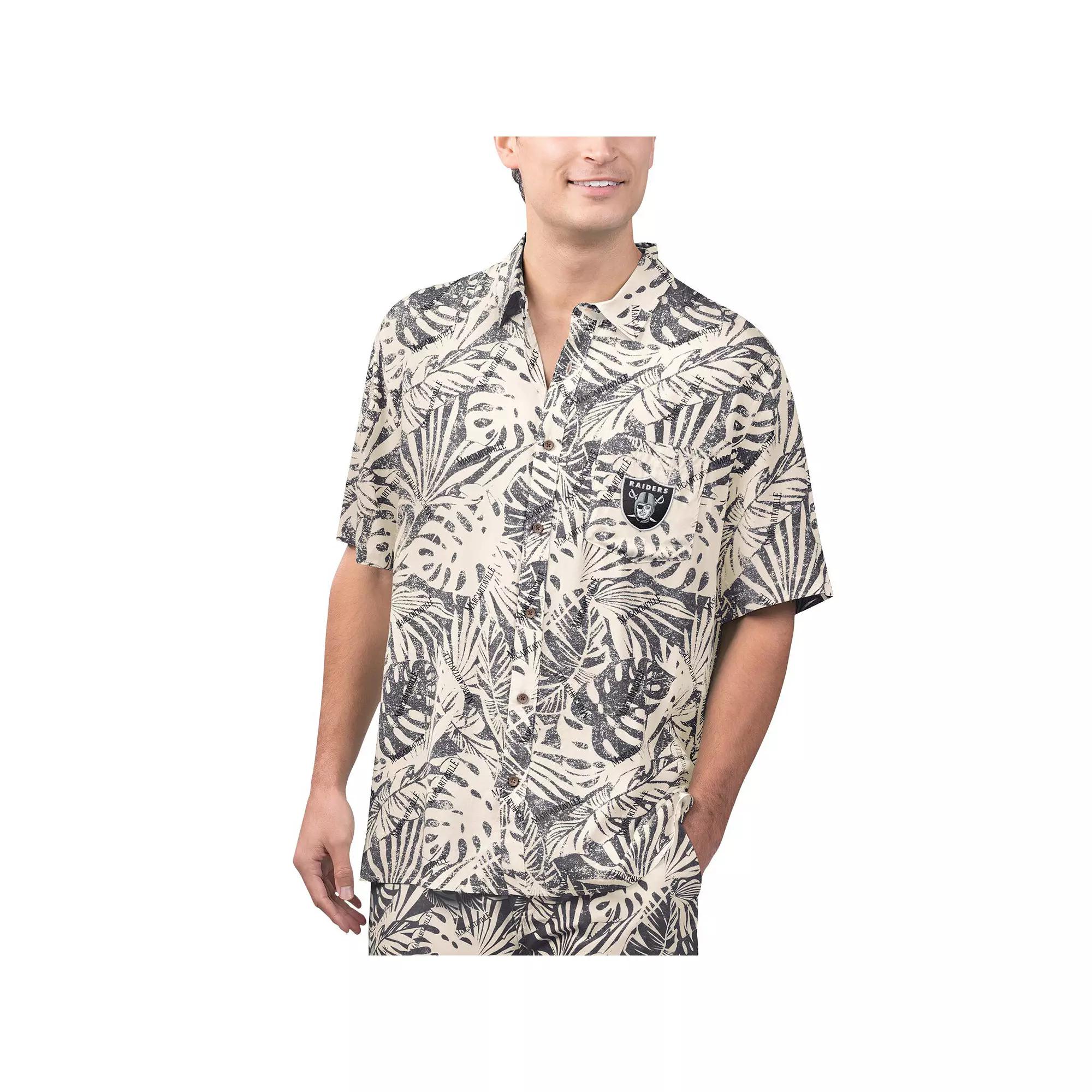 Men's Margaritaville Tan Atlanta Falcons Sand Washed Monstera Print Party Button-Up Shirt,  Product Image