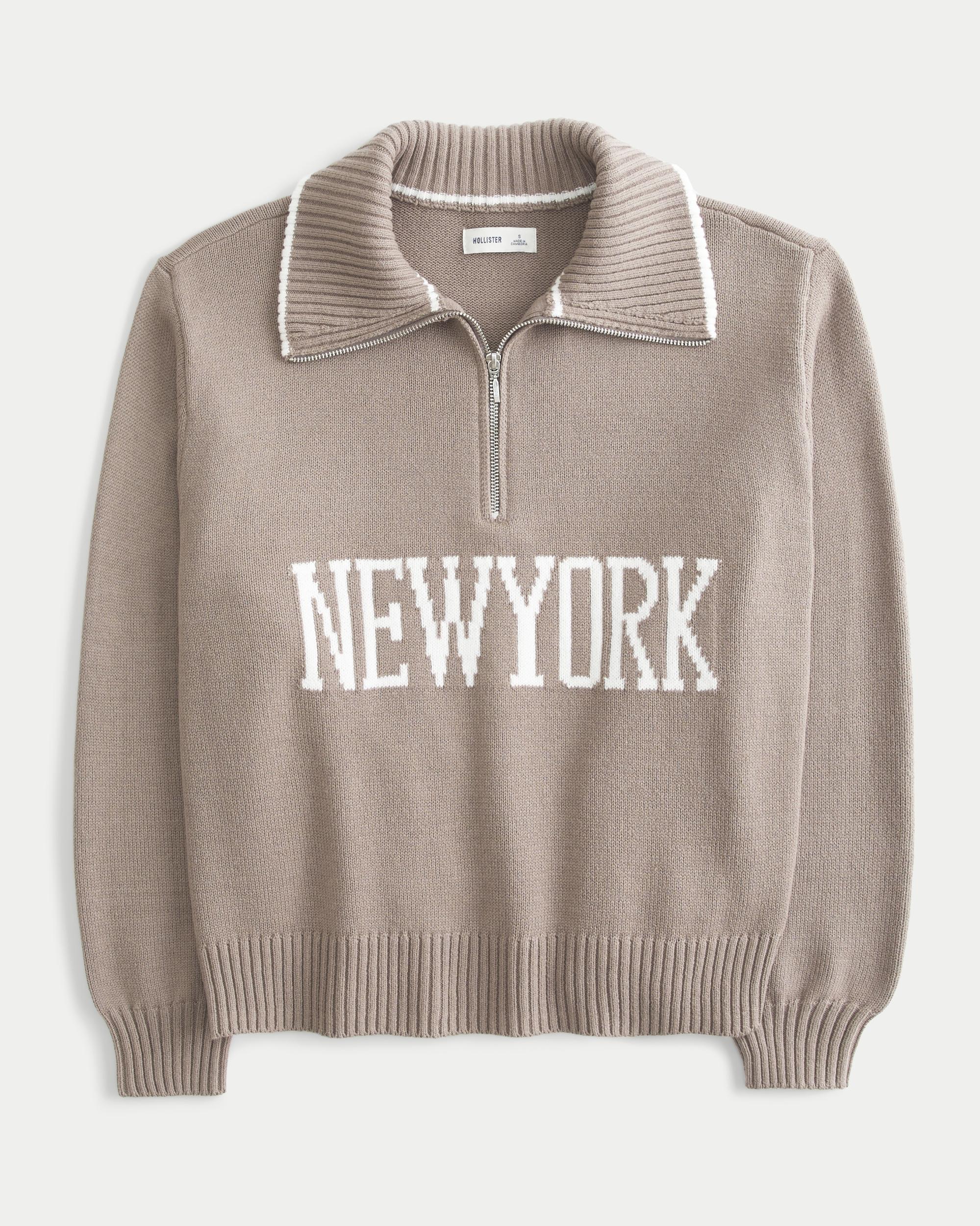 Oversized NYC Graphic Half-Zip Sweater Product Image