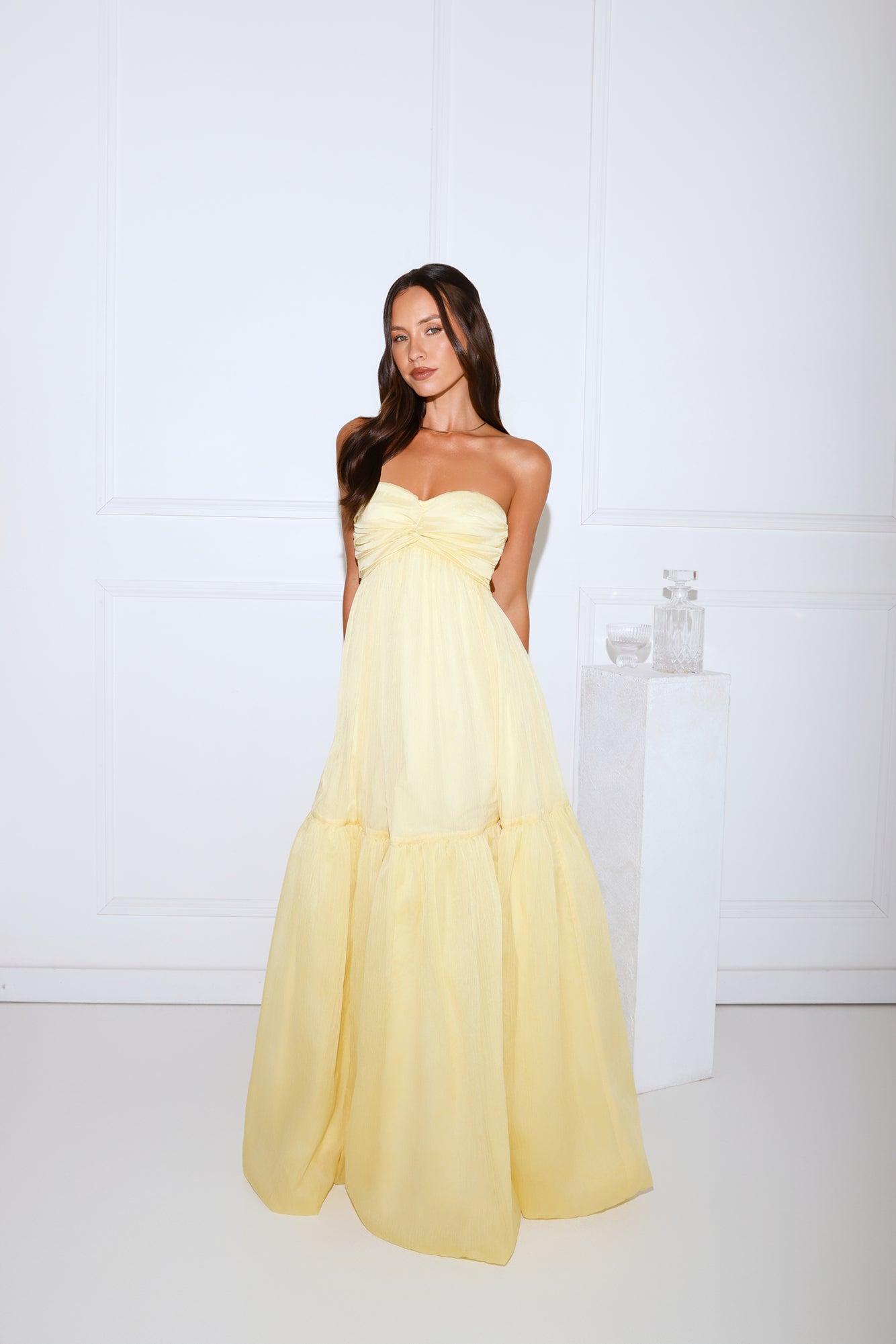 Unforgettable Style Strapless Maxi Dress Yellow Product Image