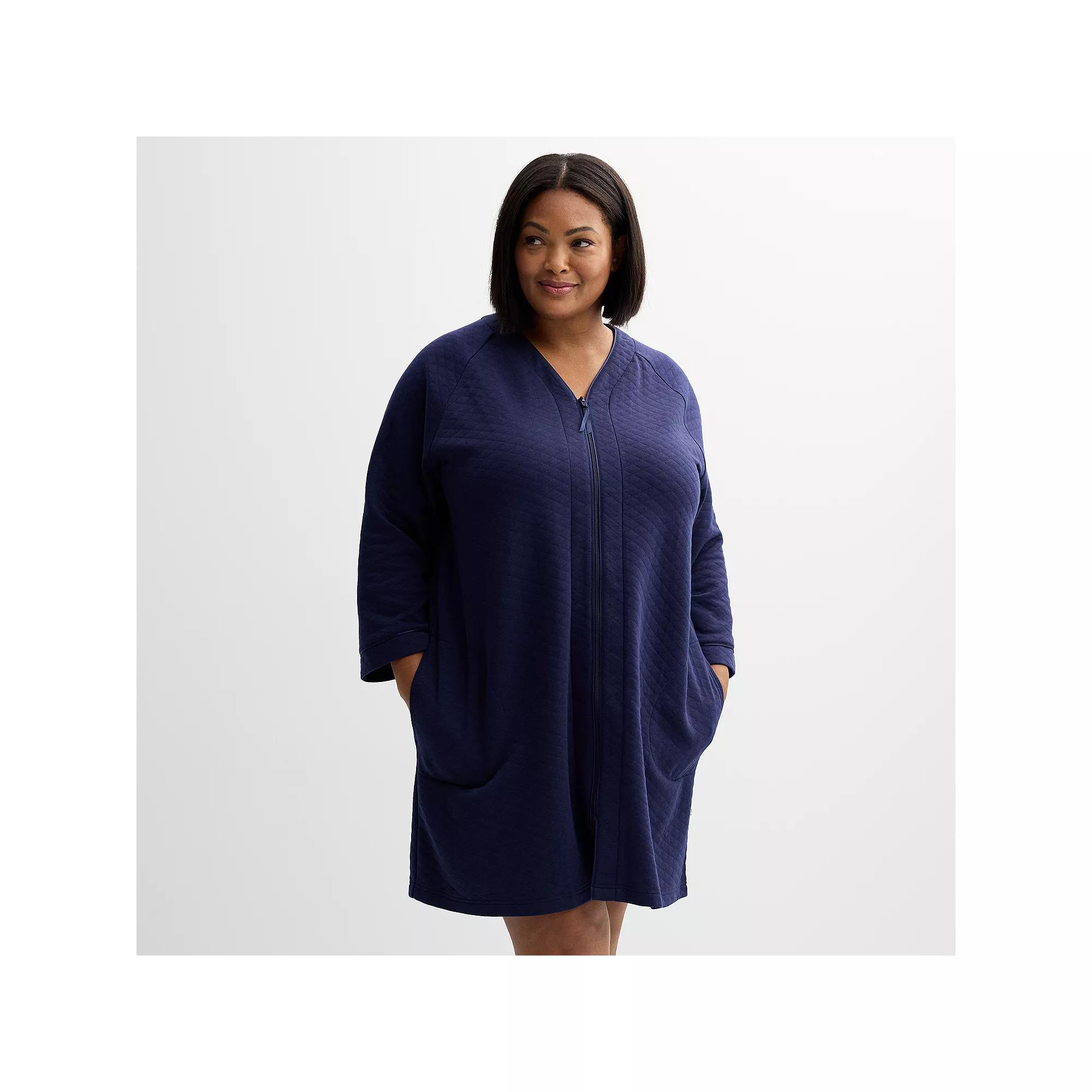 Plus Size Croft & Barrow® Quilted Zip Short Robe, Women's, Size: 3XL, Blue Rae Product Image