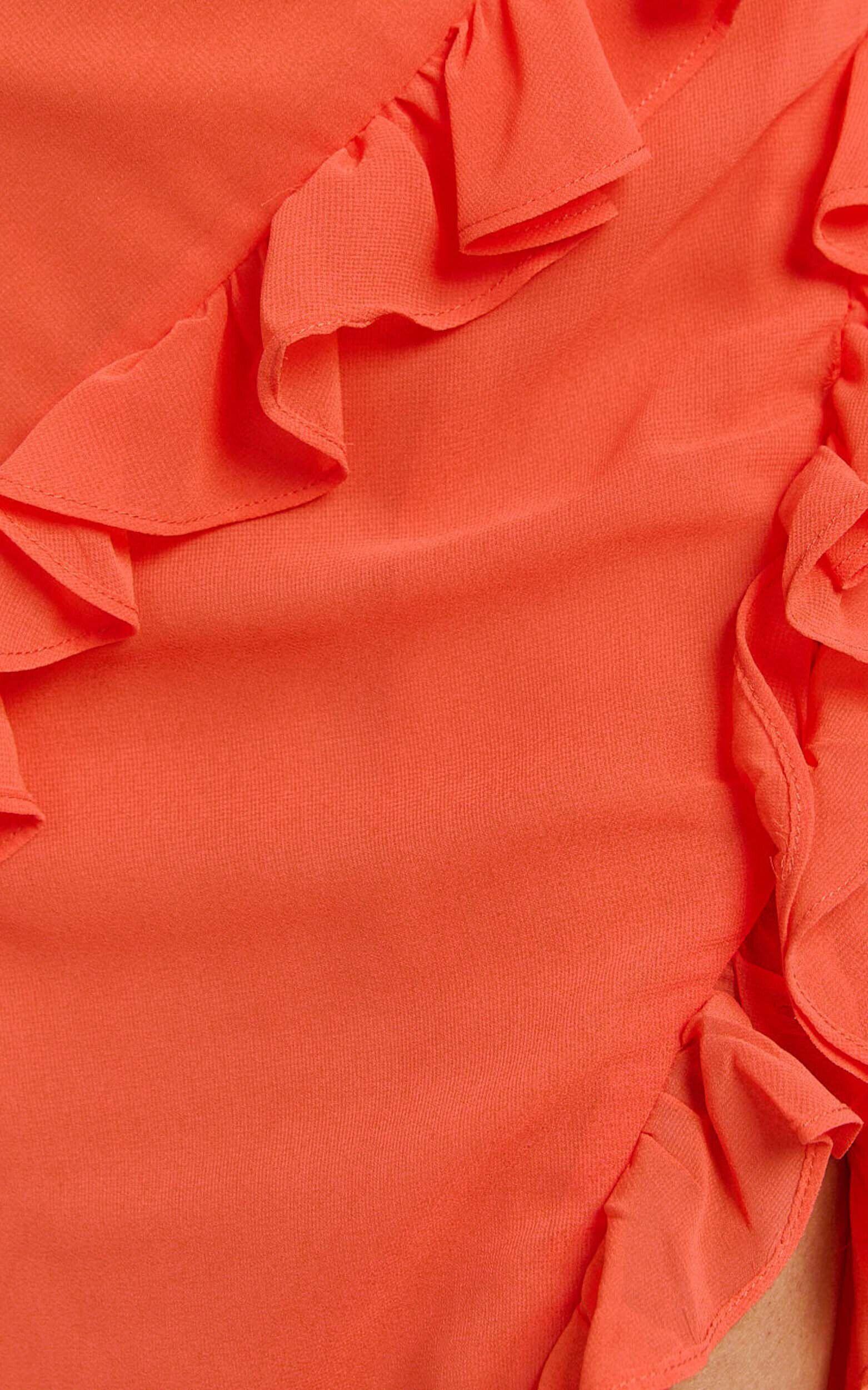 Palmer Maxi Dress - Ruffle Strap High Split Dress in Orange Product Image