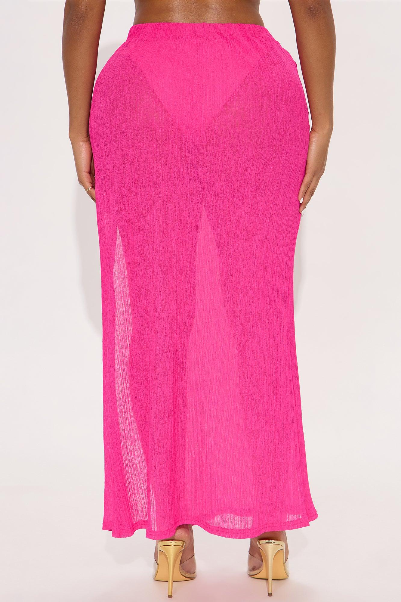 Summer Breeze Plisse Slit Cover Up Maxi Skirt - Pink Product Image