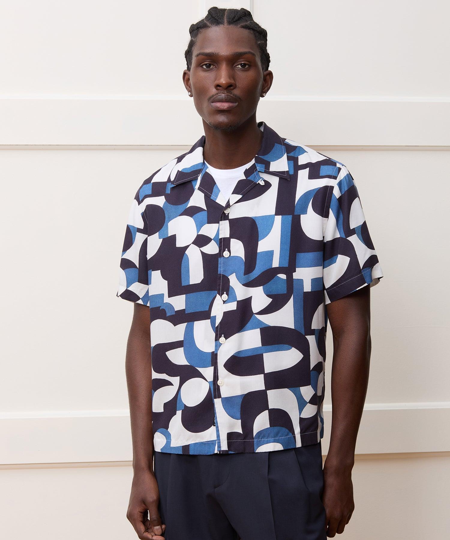 Cropped Rayon Camp Collar Shirt Product Image