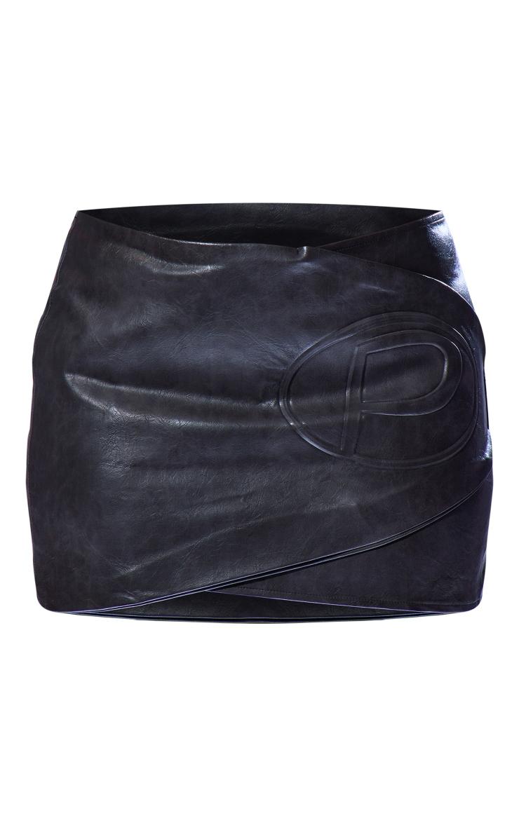 Plus Washed Black Faux Leather Mini Skirt Product Image