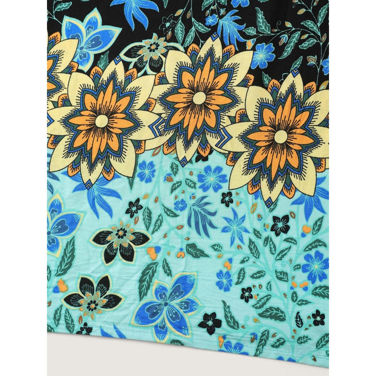 Plus Size Rayon Paisley Print Shirred Midi Dress Black Women Boho V-neck Short sleeve Curvy BloomChic 10/M Product Image