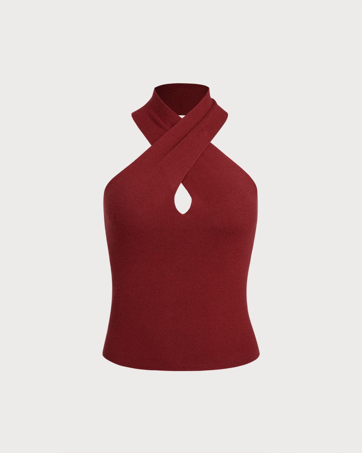 Red Knit Halter Vest Product Image