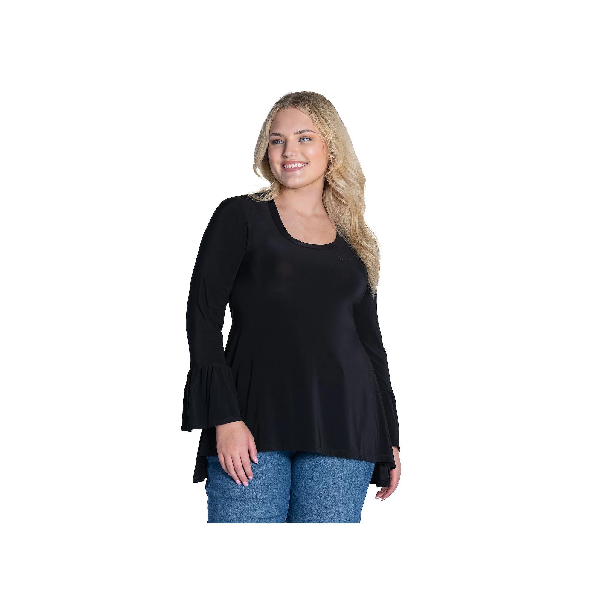 Plus Size 24Seven Comfort Apparel Long Bell Sleeve High-Low Tunic Top, Women's, Size: 2XL, Black Product Image
