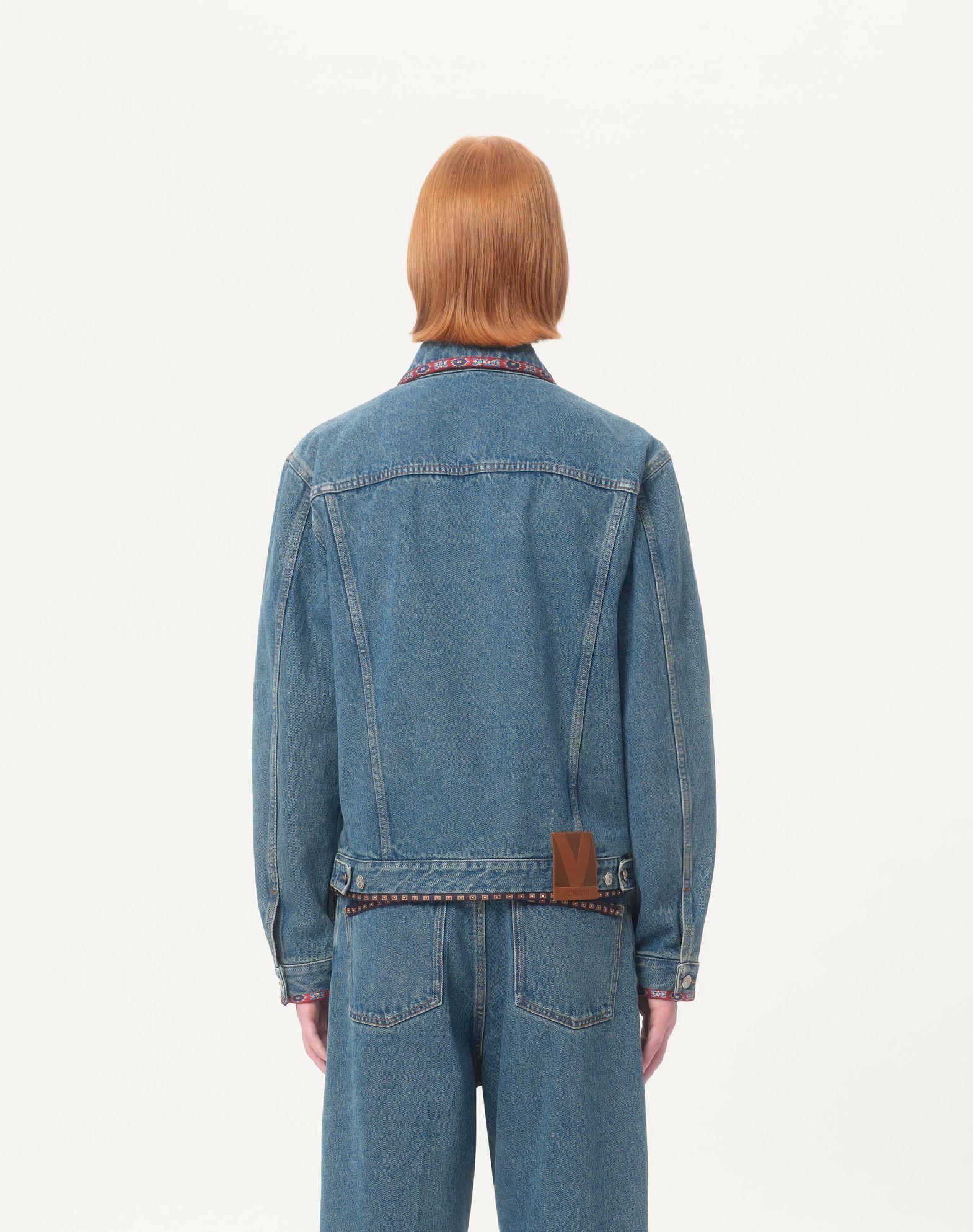Denim Jacket With Beaded Embroidery And Printed Edges Product Image
