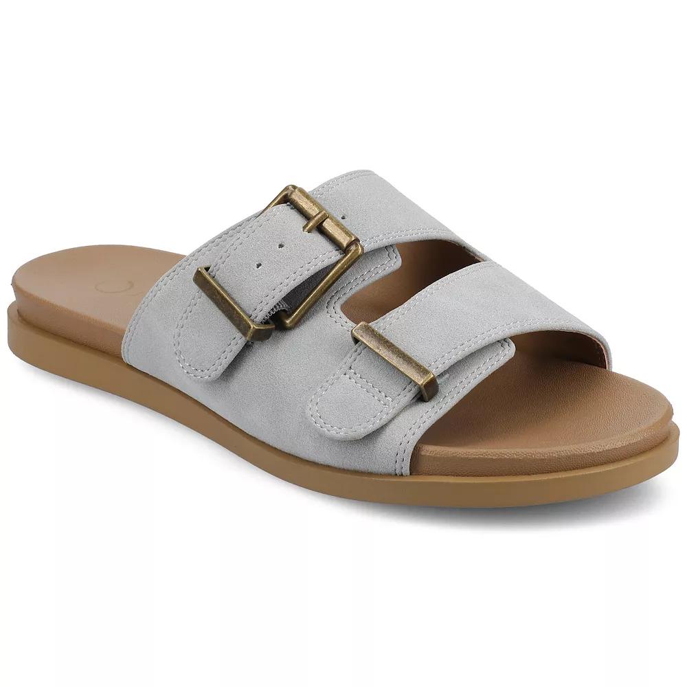 Journee Cosette Women's Double Strap Buckle Slip-On Flat Sandals,  Product Image