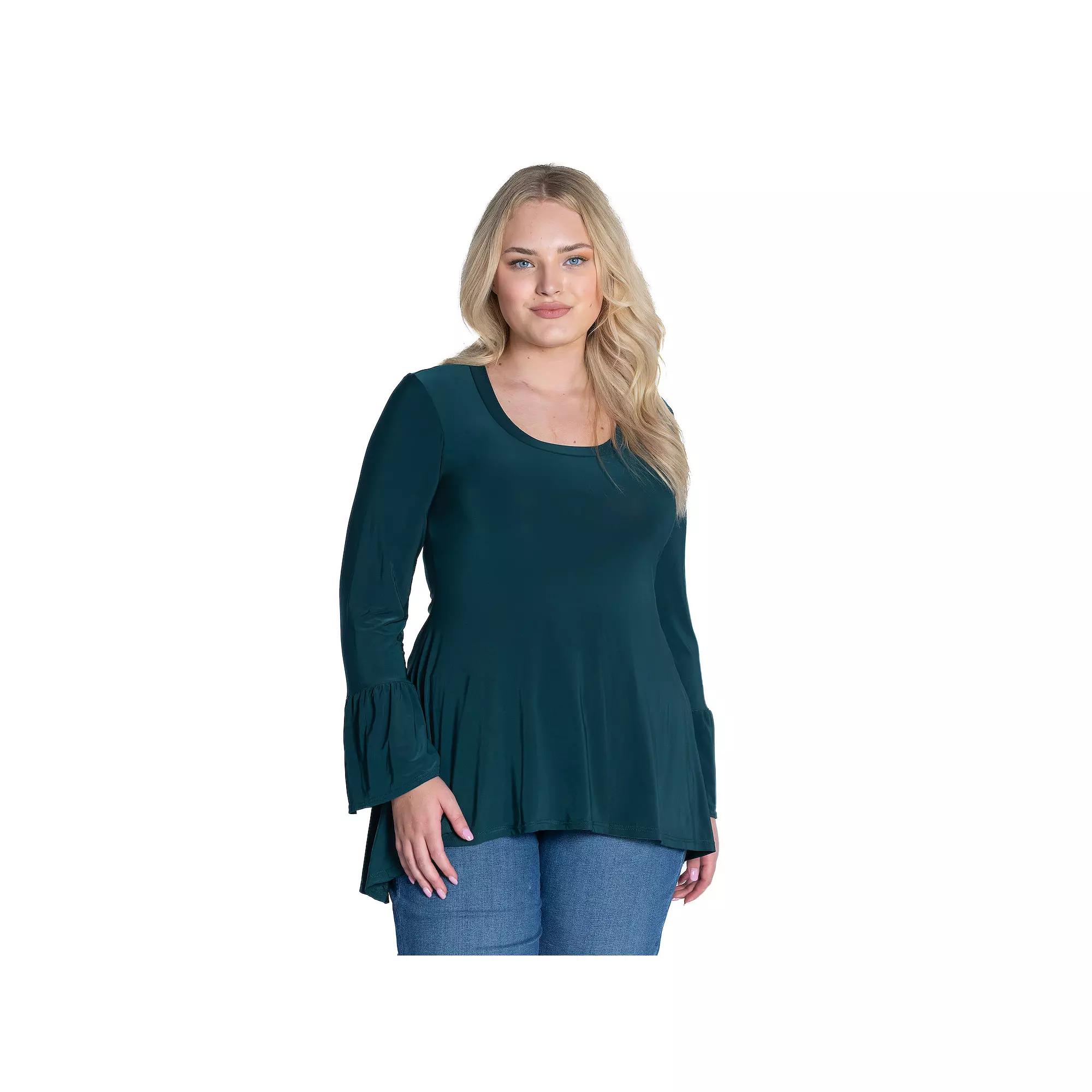 Plus Size 24Seven Comfort Apparel Long Bell Sleeve High-Low Tunic Top, Women's, Size: 2XL, Black Product Image