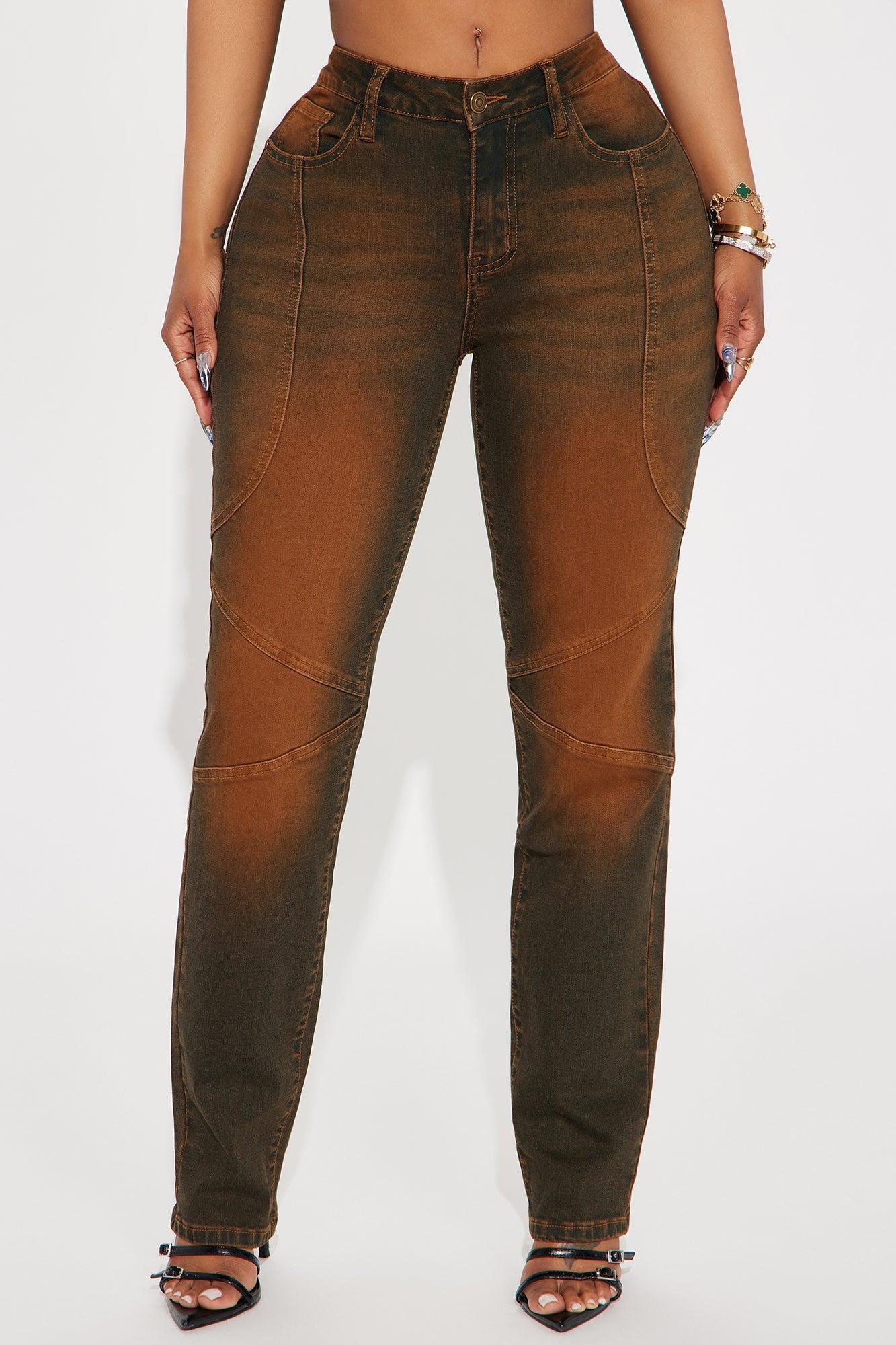 Passing Through Stretch Straight Leg Jeans - Brown Product Image