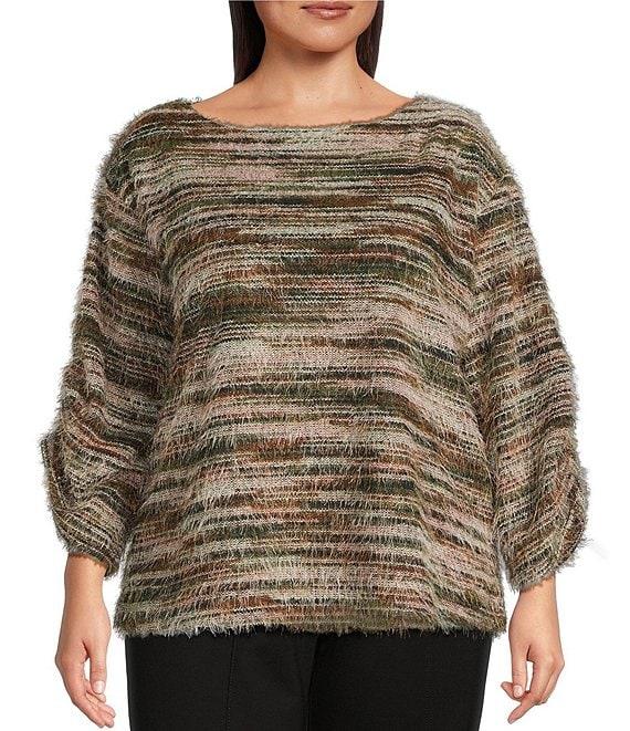 Slim Factor by Investments Plus Alexa Boat Neck 3/4 Sleeve Fuzzy Knit Top Product Image