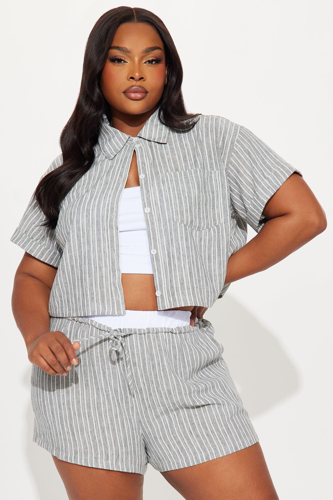 Kara Linen Shirt And Boxer Short Set - Grey Product Image