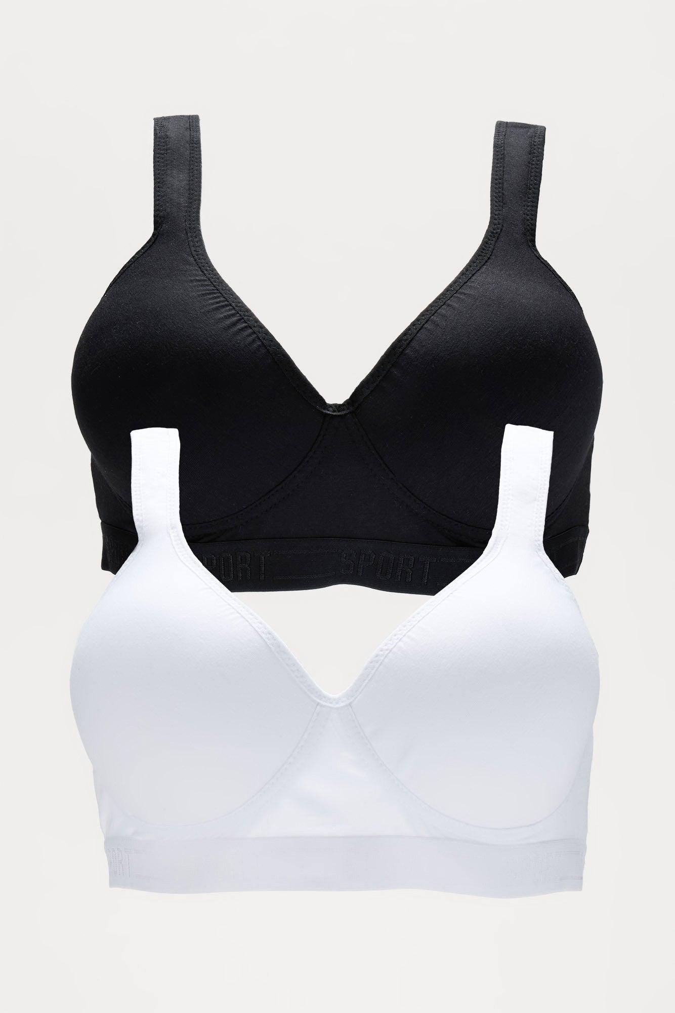 Sporty Look 2 Pack Wireless Molded Cup Cotton Bra - White/combo Female Product Image