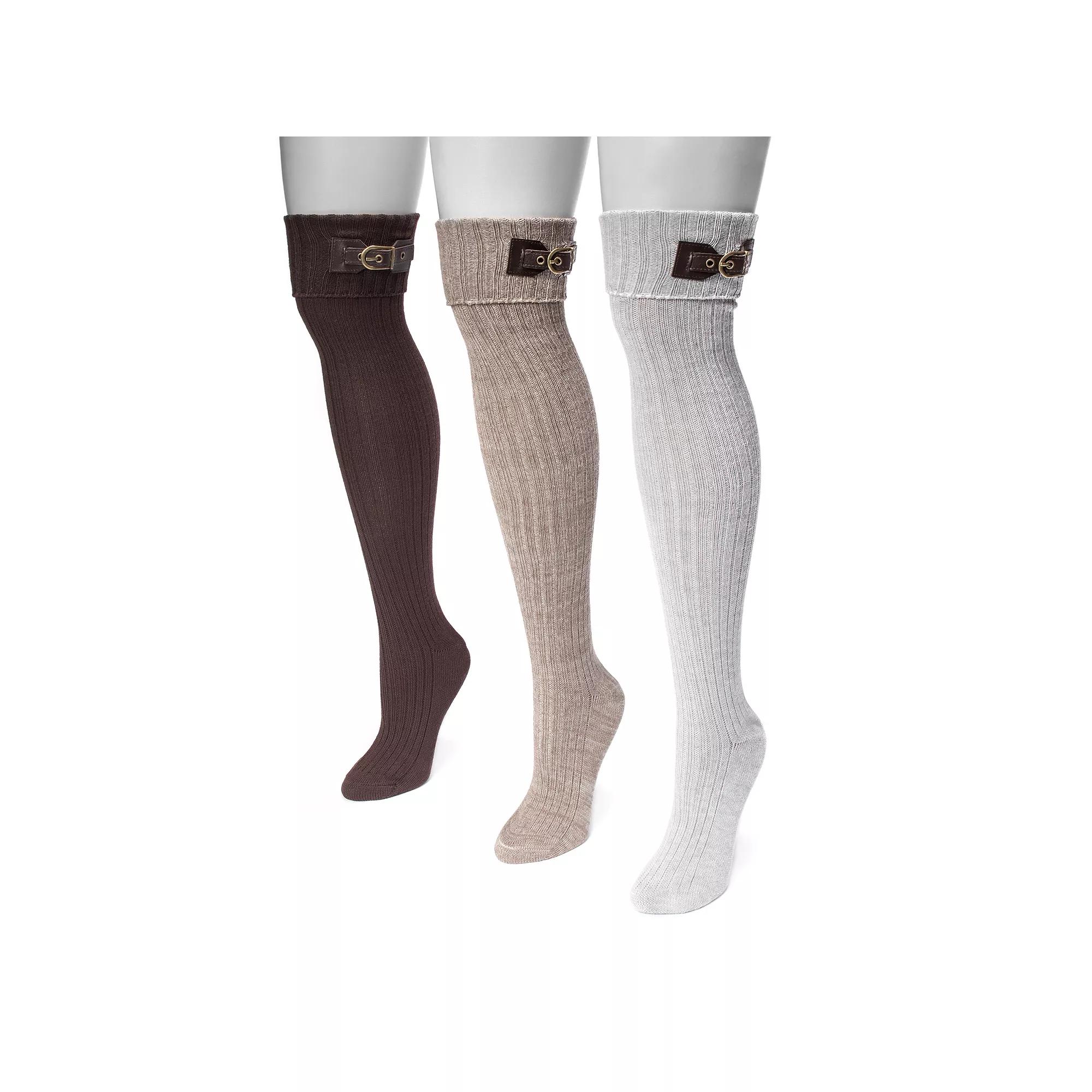 Women's MUK LUKS 3-pk. Buckle Cuff Over-the-Knee Socks, Neutral Pack Product Image