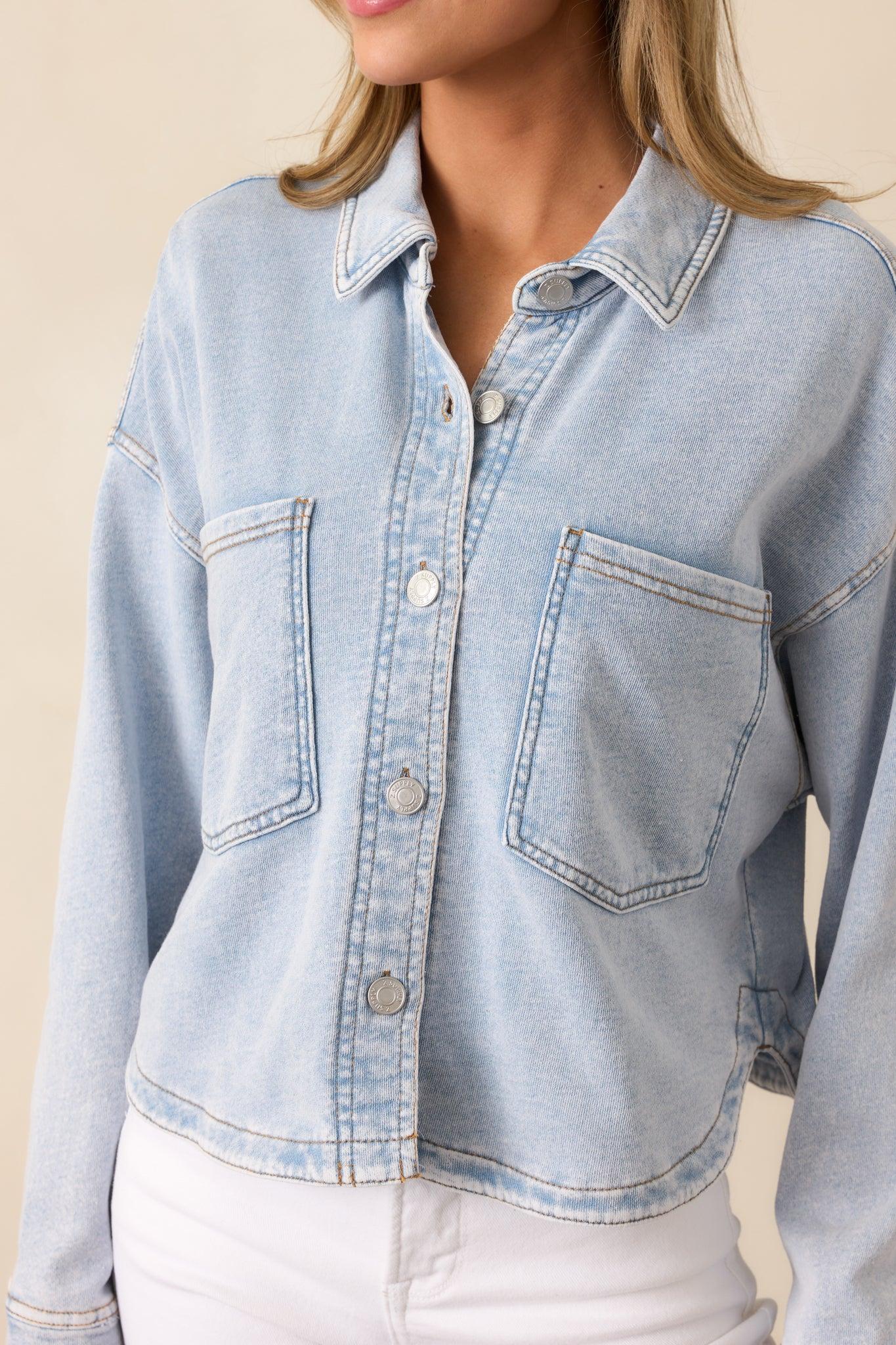 Z Supply All Day Cropped Washed Indigo Knit Jacket Product Image