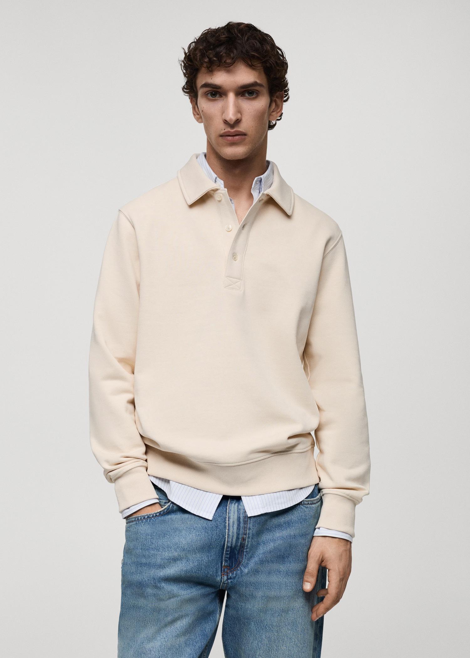 Brushed regular-fit polo sweatshirt - Men | MANGO USA Product Image