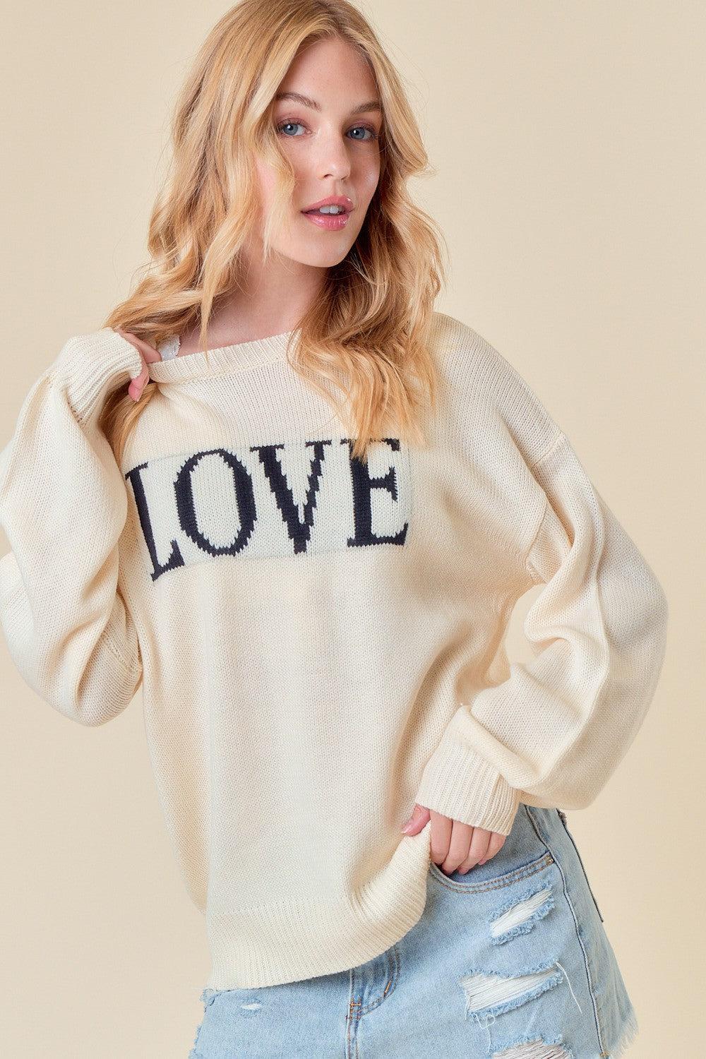 Love Embroidery Long Sleeve Sweater Top Product Image