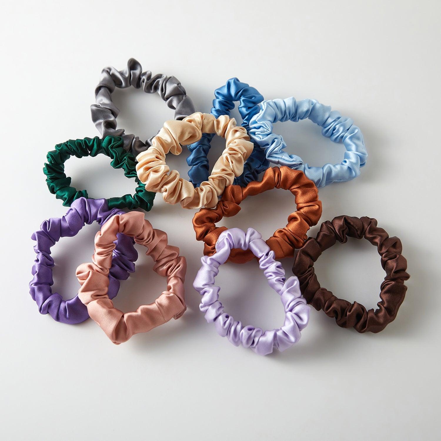 Set of 10 Mulberry Silk Mini Scrunchie Mystery Bag | Zero Waste Scrunchies | Solid and Print | 0.8 inch | 16 - 32 Momme Product Image