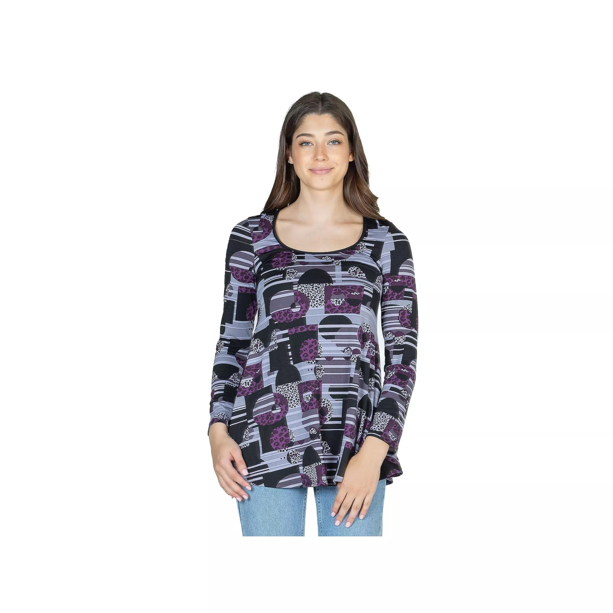 Women's 24Seven Comfort Apparel Printed Tunic Top, Size: Large, Purple Team Product Image