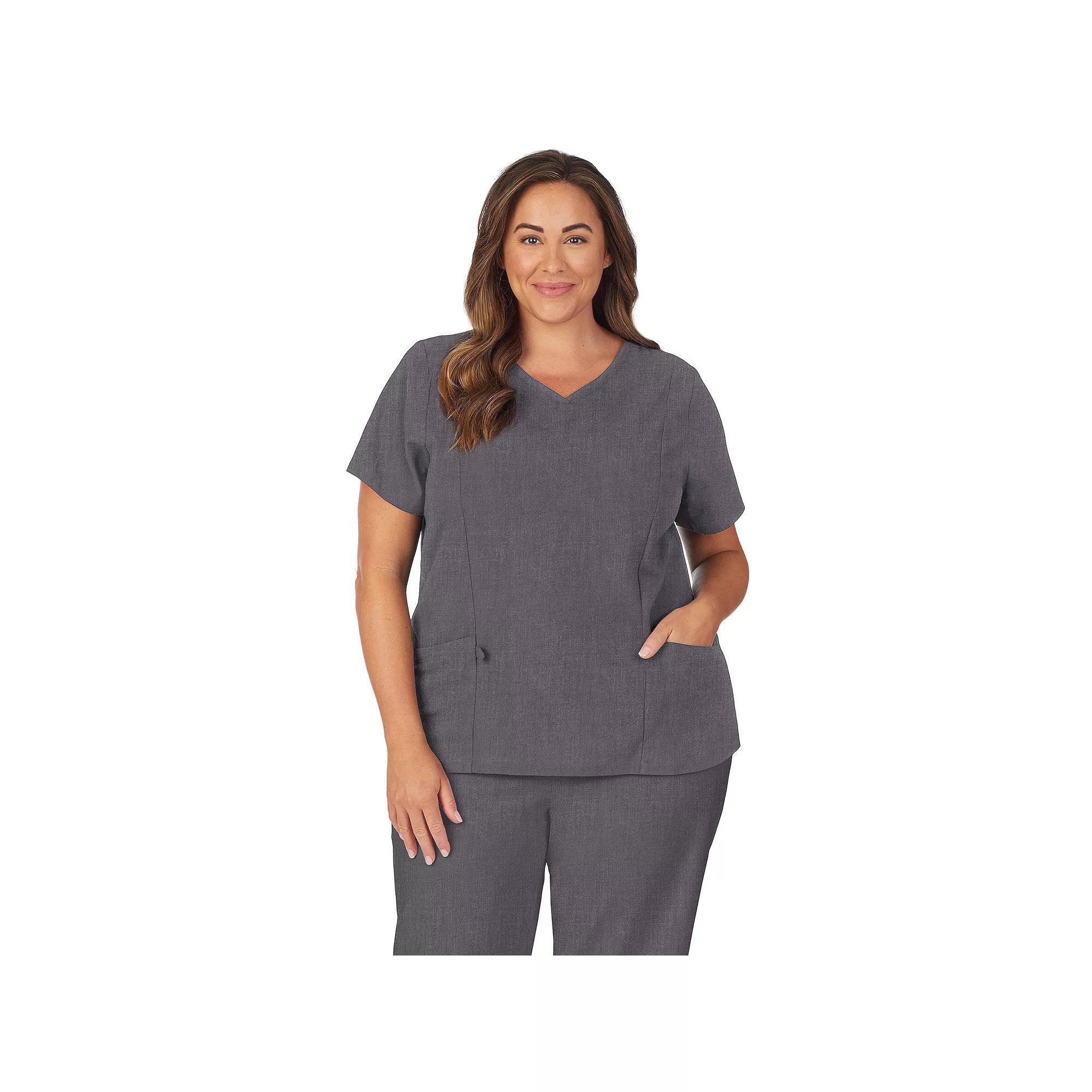 Plus Size Cuddl Duds® Scrubs Pocketed V-Neck Top, Women's, Size: 3XL, Grey Heather Gray Product Image