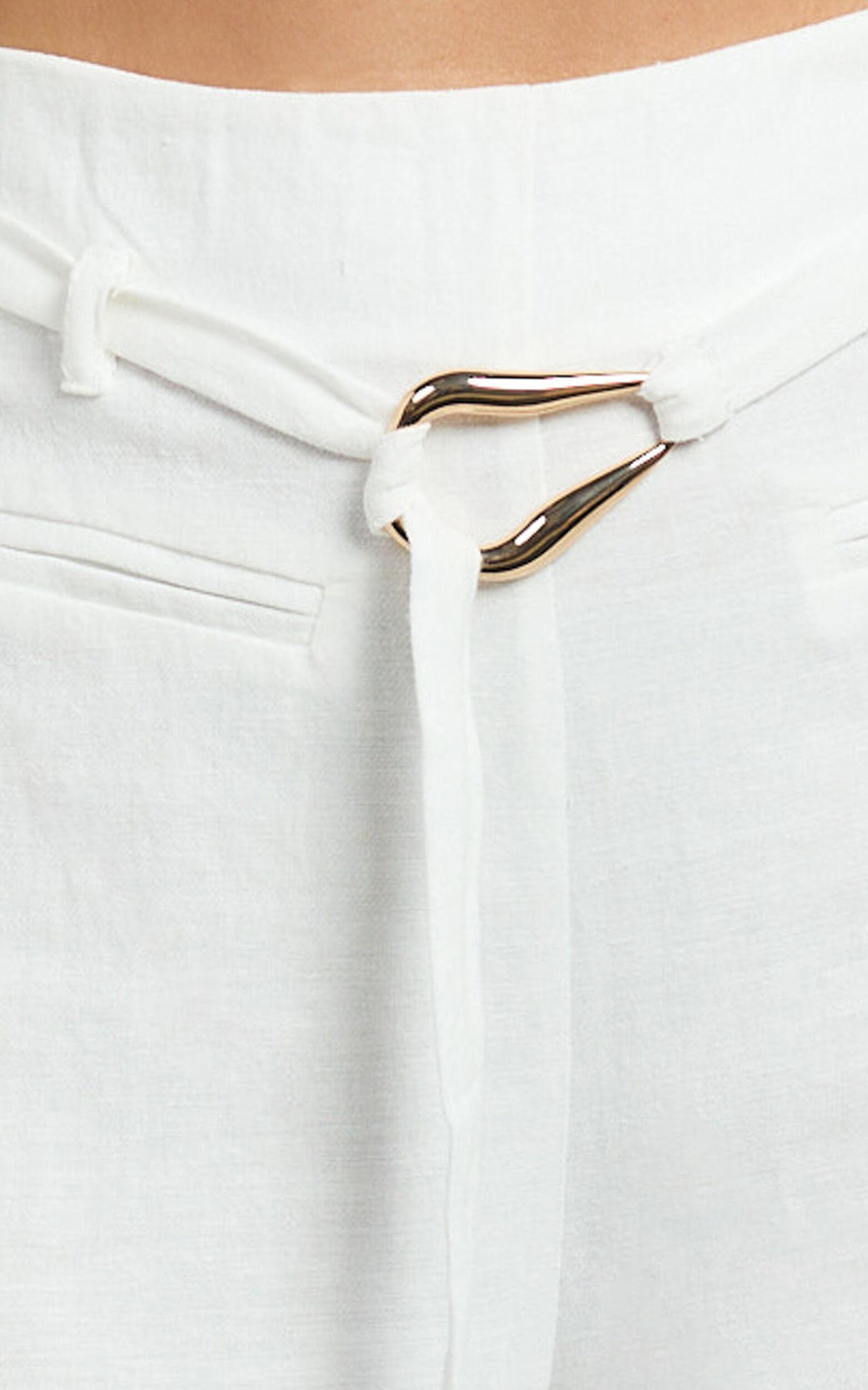 Kyra Pants - Linen Look Belted Wide Leg Pants in White Product Image