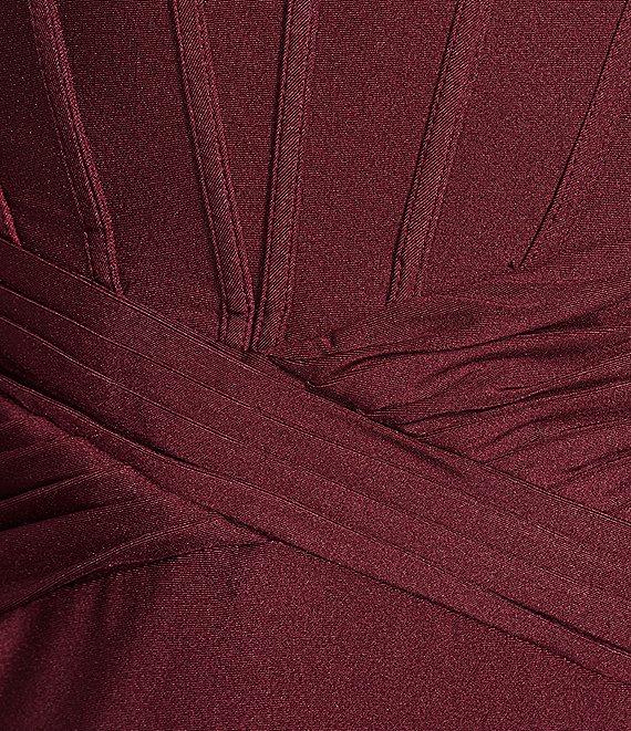 B. Darlin Shiny Knit Strapless Sweetheart Neck Pleated Front Slit Dress Product Image