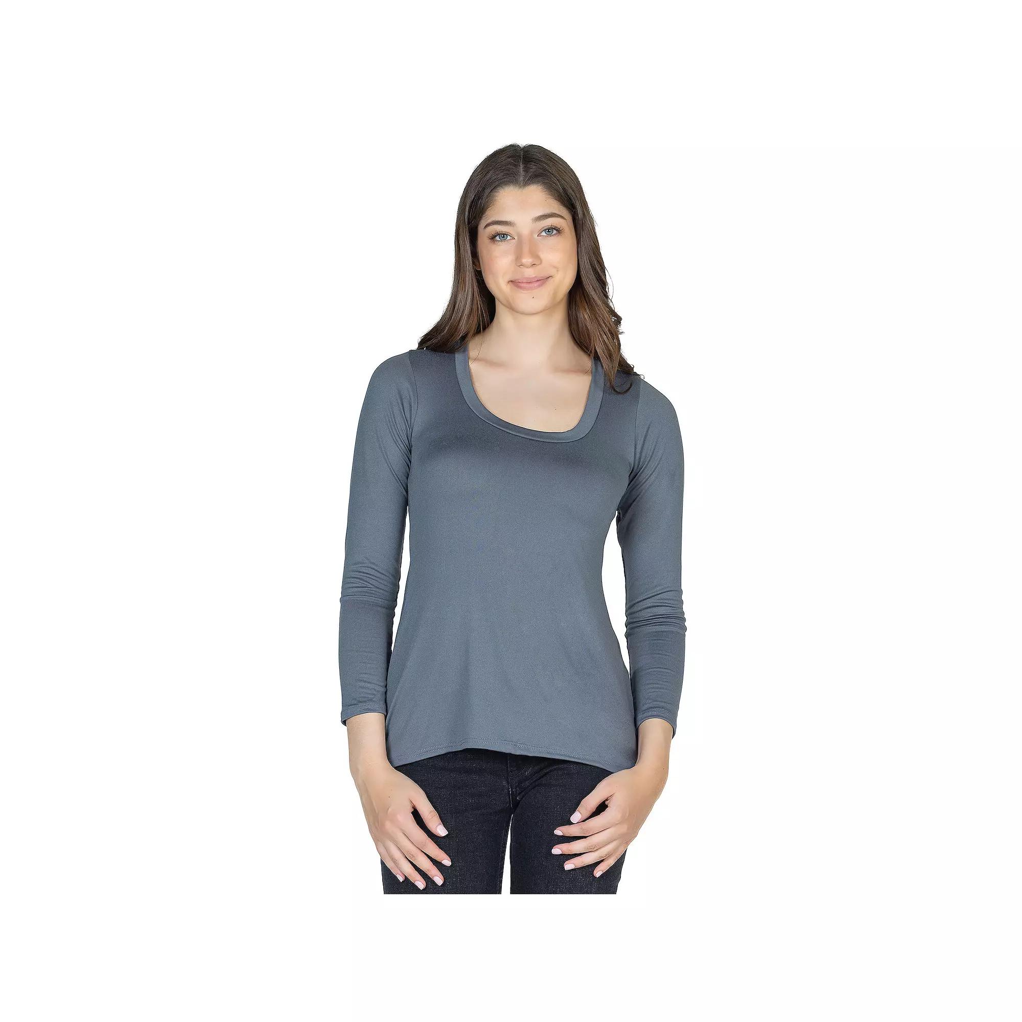 Women's 24Seven Comfort Apparel Solid Long Sleeve Scoop Neck Tee,  Product Image