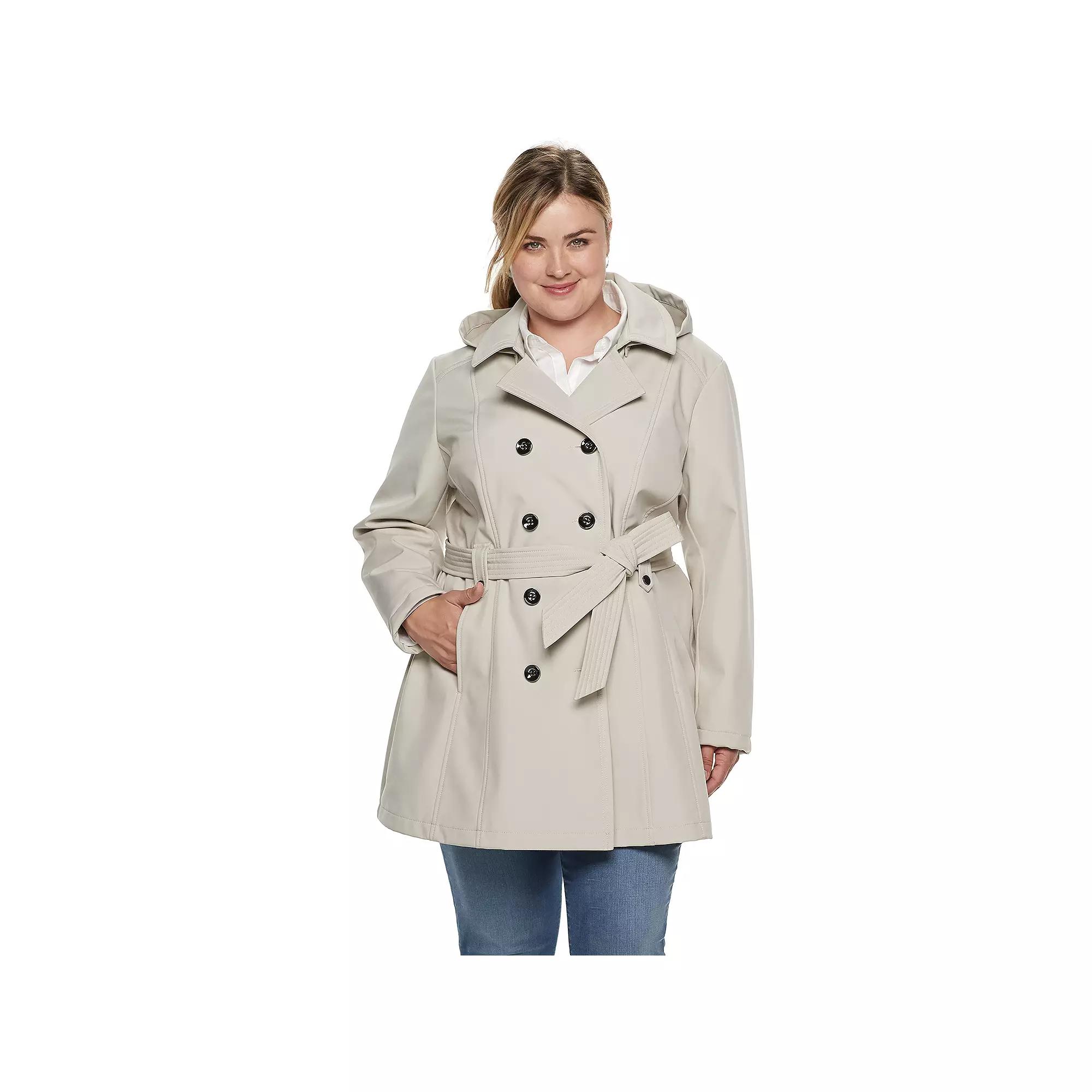 Plus Size Sebby Collection Double-Breasted Hooded Soft Shell Jacket, Women's, Size: 1XL, Blue Product Image