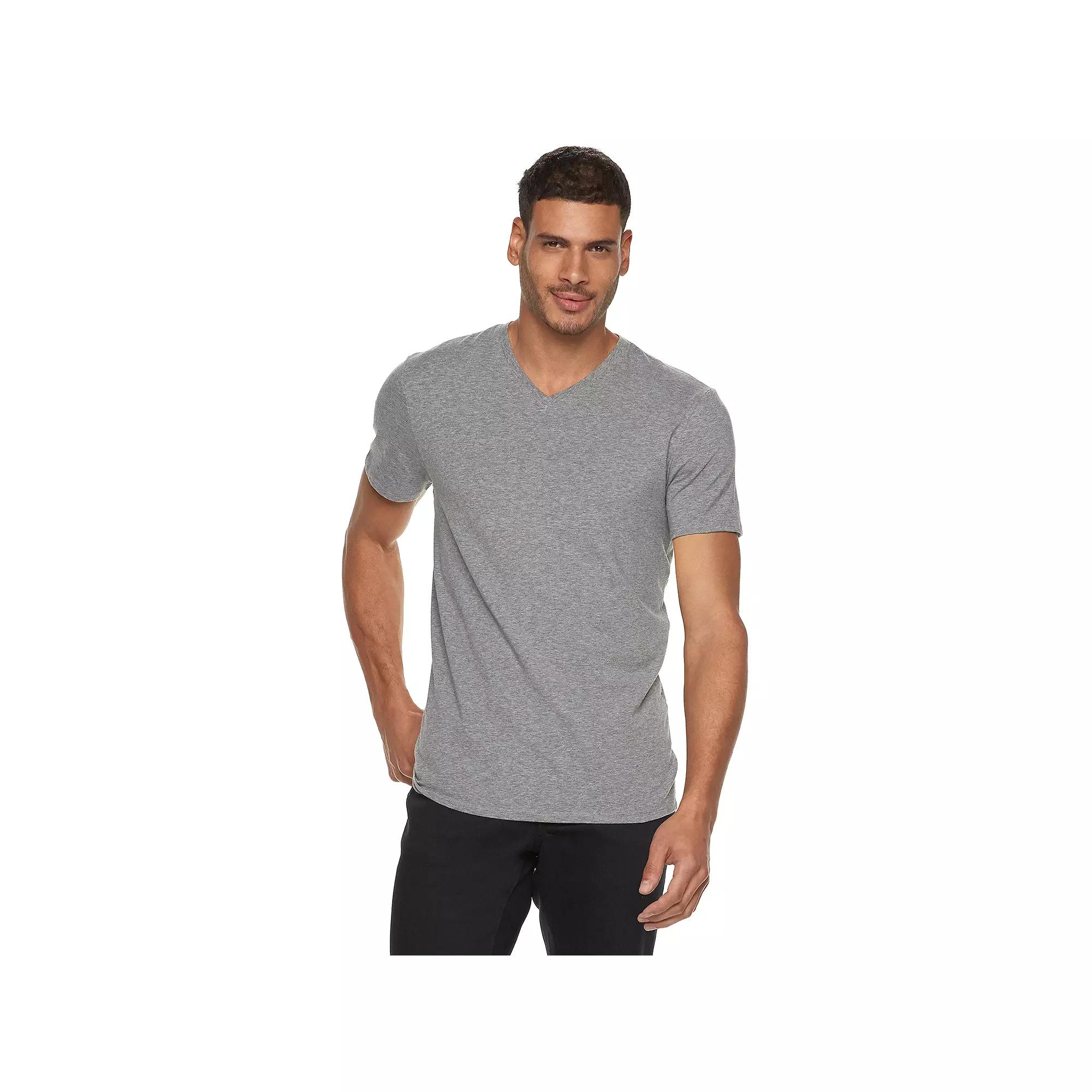 Men's Apt. 9® Premier Flex Short Sleeve V-Neck Tee, Size: XXL, Light Gray Grey Product Image