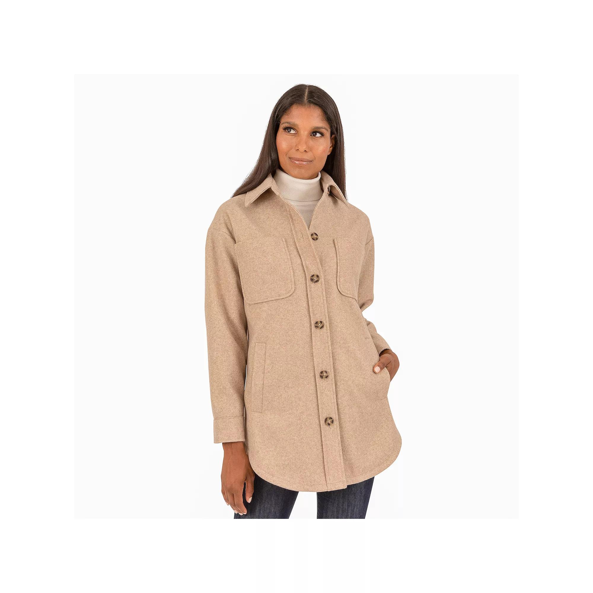 Women's Fleet Street Button Down Midweight Fleece Shirt Jacket, Size: Large, Brown Product Image