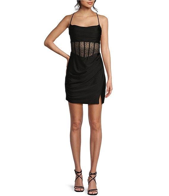 B. Darlin Spaghetti Strap Cowl Neck Shirred Detail Slim Dress Product Image