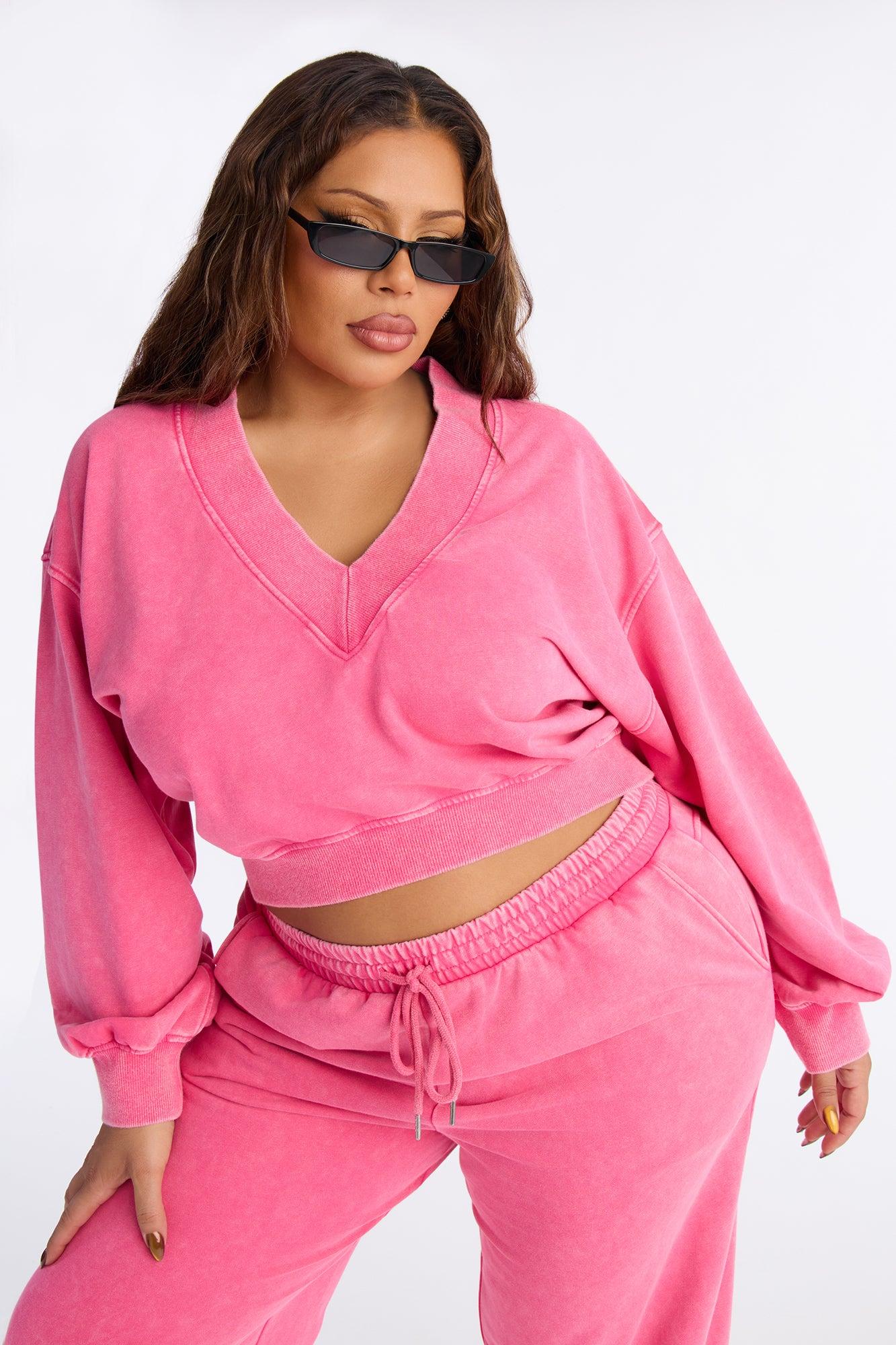 Angelica Washed French Terry Pant Set - Raspberry Female Product Image