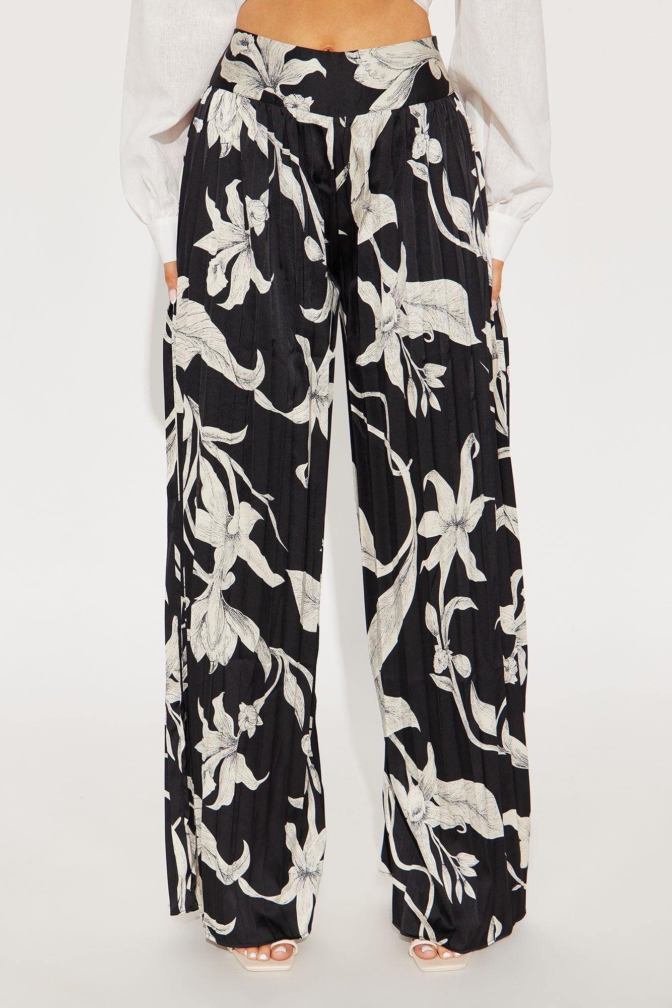 Leila Pleated Satin Wide Leg Pant - Black Product Image